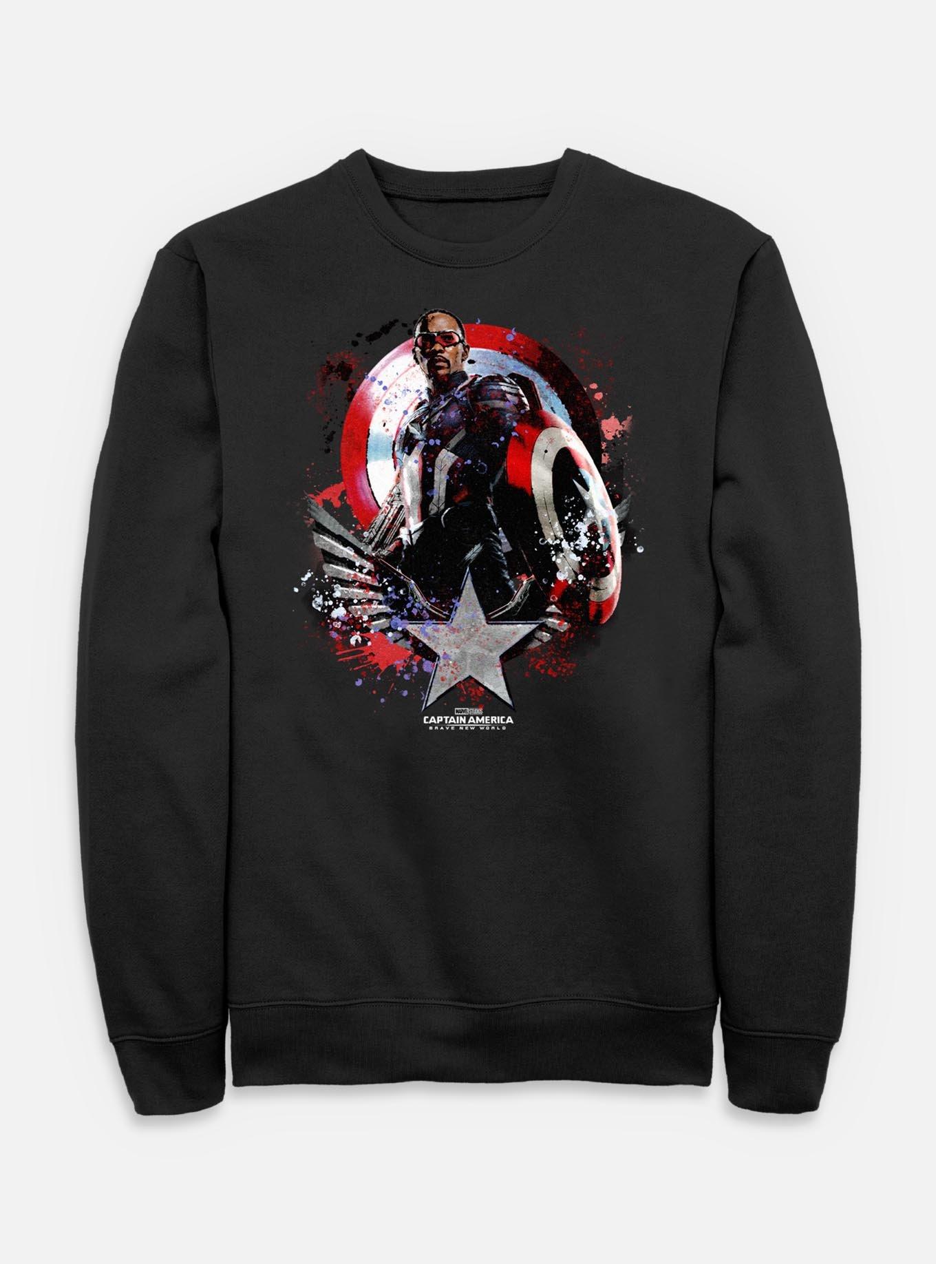 Captain America: Brave New World Paint Splatter Shield Sweatshirt,All Products : American Fashion Style Bags On Sale