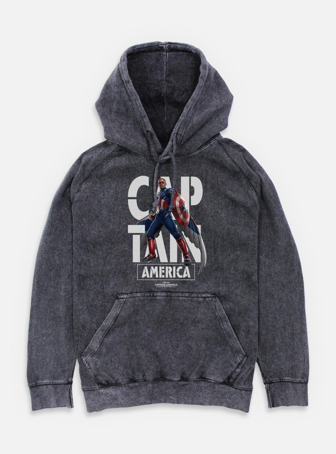 Captain America: Brave New World Captain Name Mineral Wash Hoodie,All Products : American Fashion Style Bags On Sale