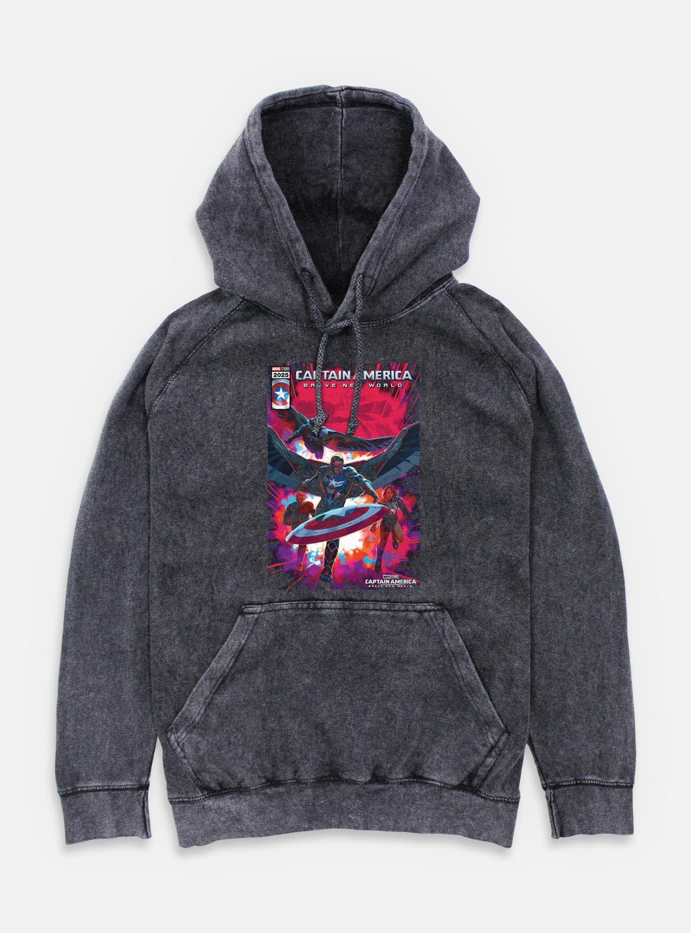 Captain America: Brave New World Captain America And Falcon Comic Cover Mineral Wash Hoodie,All Products : American Fashion Style Bags On Sale