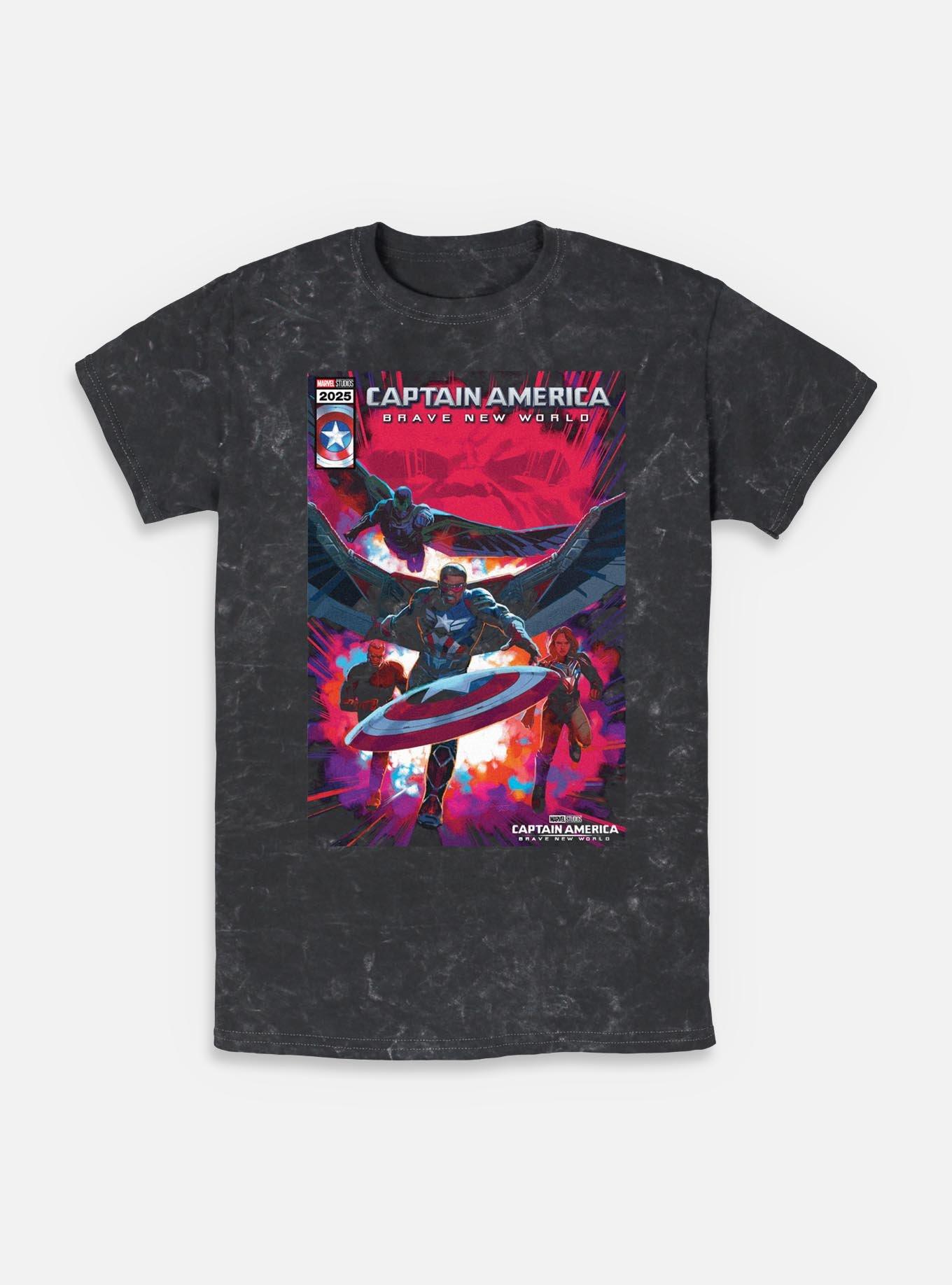 Captain America: Brave New World Captain America And Falcon Comic Cover Mineral Wash T-Shirt,All Products : American Fashion Style Bags On Sale