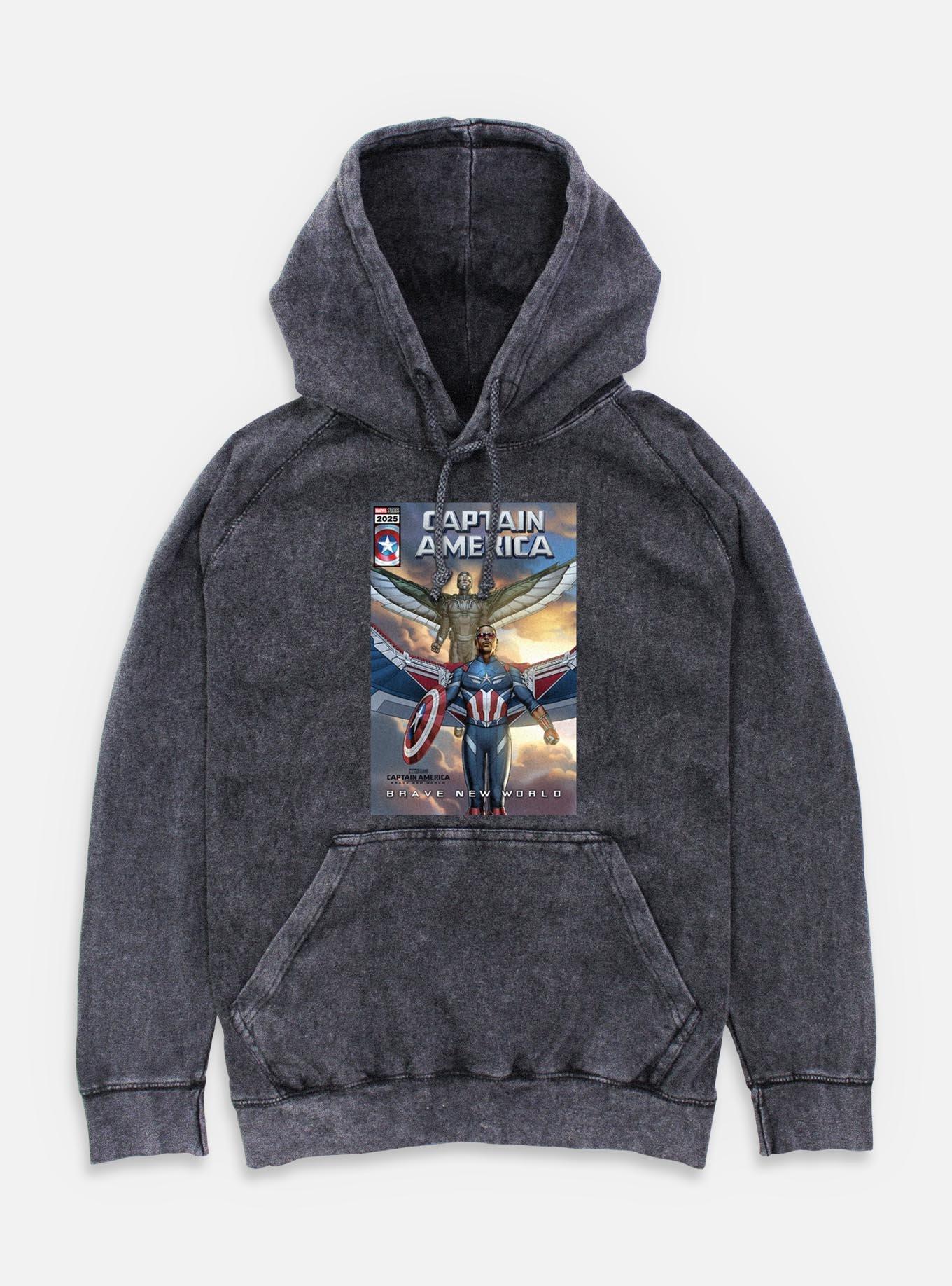 Captain America: Brave New World New Falcon Team Up Comic Cover Mineral Wash Hoodie,All Products : American Fashion Style Bags On Sale