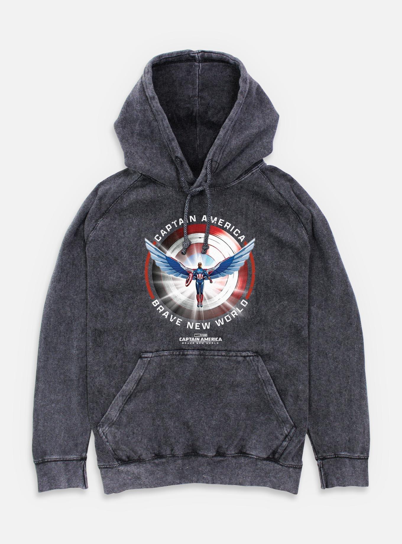 Captain America: Brave New World Captain America Shield Mineral Wash Hoodie,All Products : American Fashion Style Bags On Sale