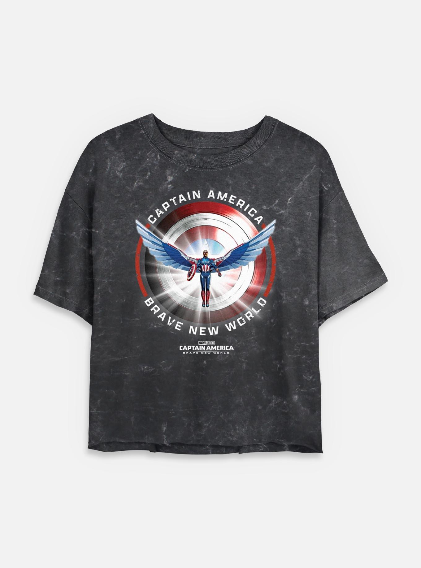 Captain America: Brave New World Captain America Shield Mineral Wash Womens Crop T-Shirt,All Products : American Fashion Style Bags On Sale
