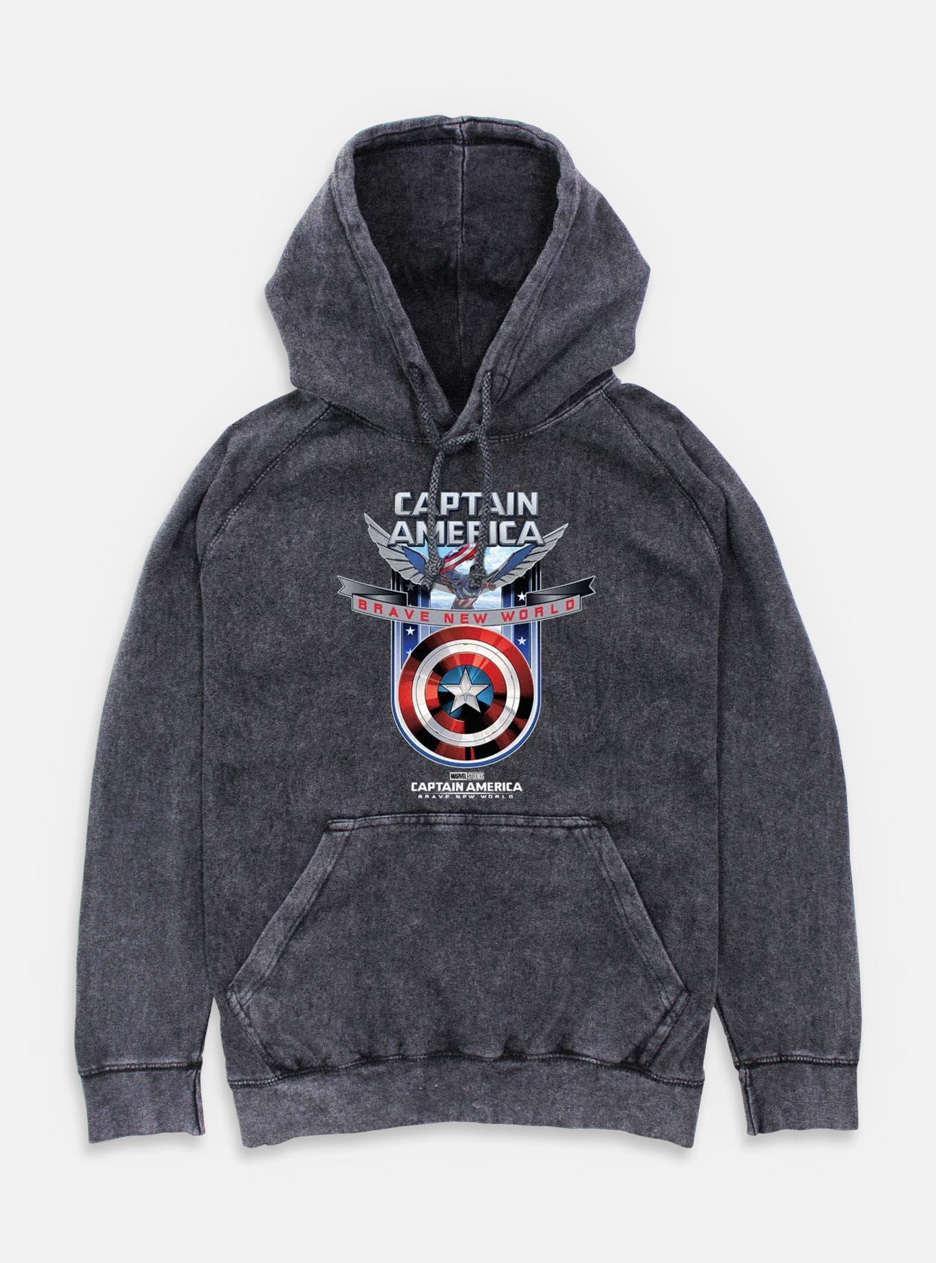 Captain America: Brave New World Shield Mineral Wash Hoodie,All Products : American Fashion Style Bags On Sale