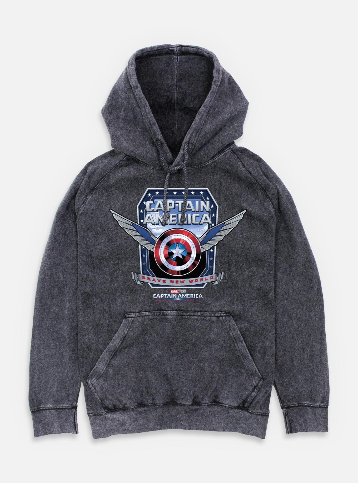 Captain America: Brave New World Captain America Shield Wings Mineral Wash Hoodie,All Products : American Fashion Style Bags On Sale