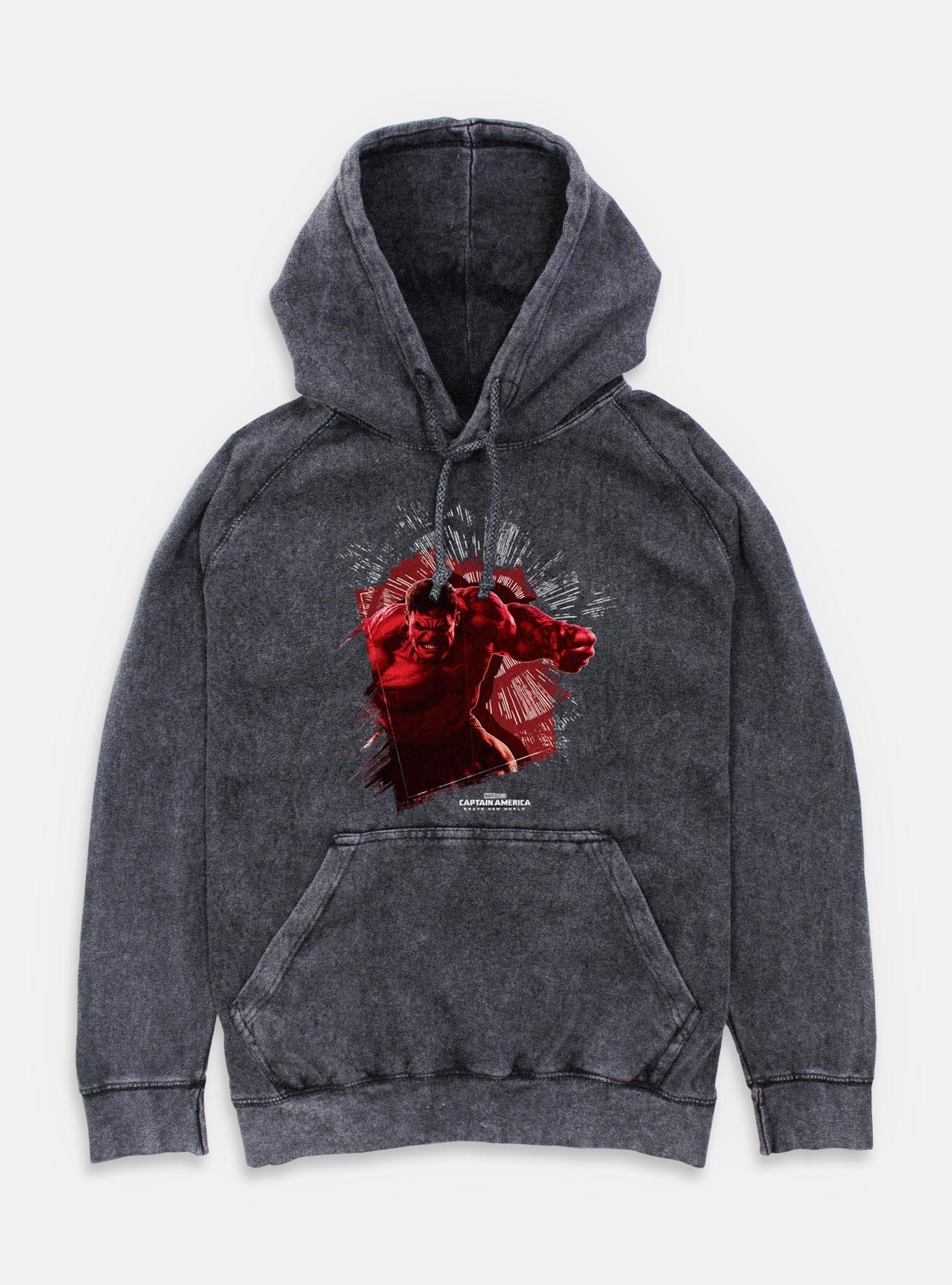 Captain America: Brave New World Red Hulk Punch Through Mineral Wash Hoodie,All Products : American Fashion Style Bags On Sale