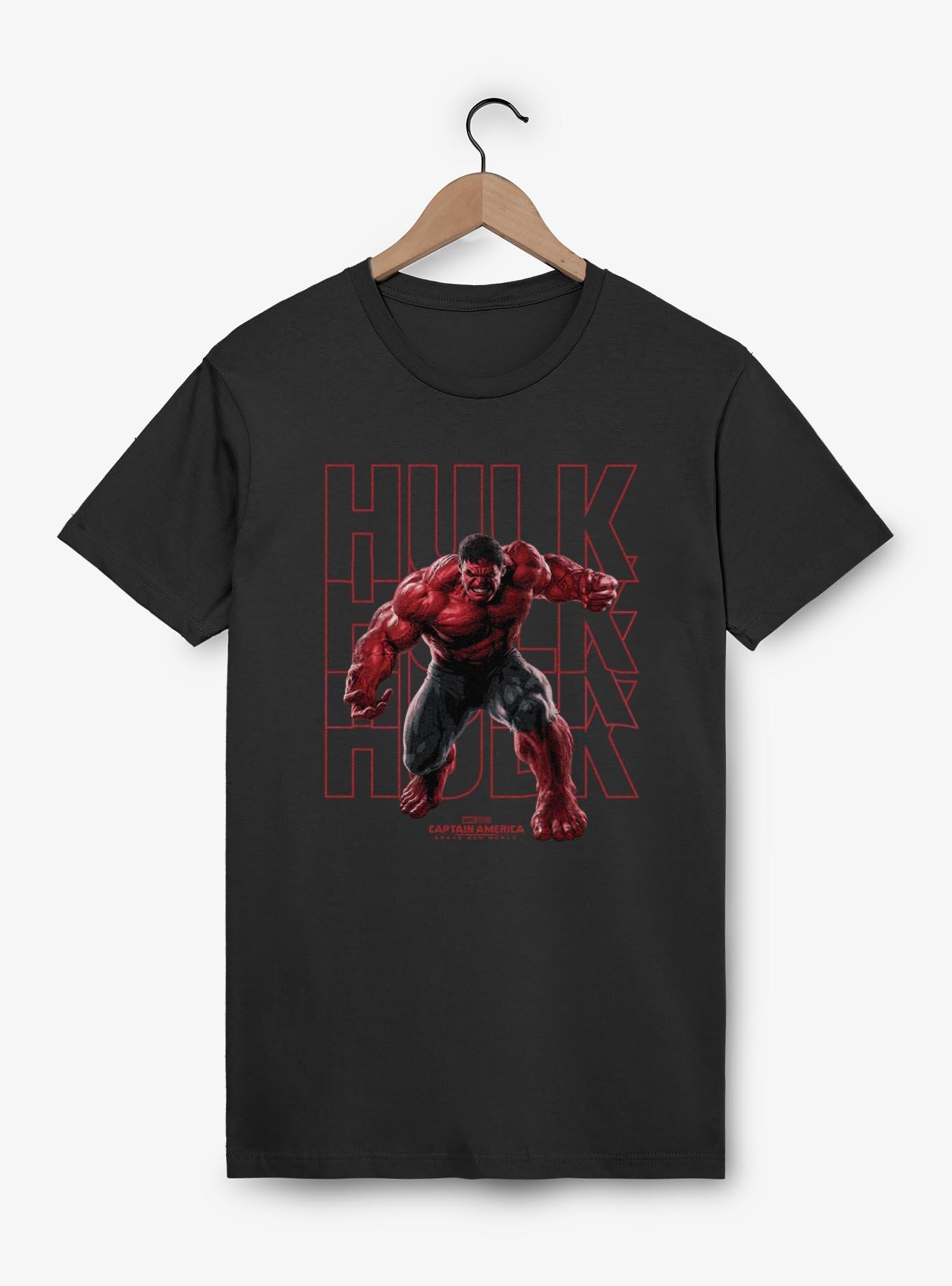 Captain America: Brave New World Red Hulk Text Stack T-Shirt,All Products : American Fashion Style Bags On Sale