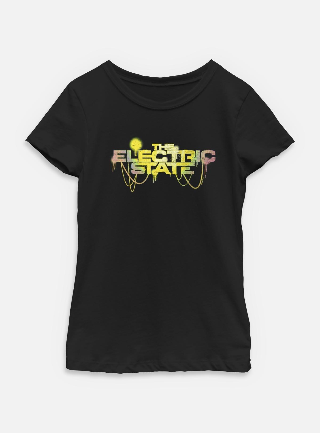 The Electric State Spray Paint Style Logo Youth Girls T-Shirt, BLACK, hi-res view 1