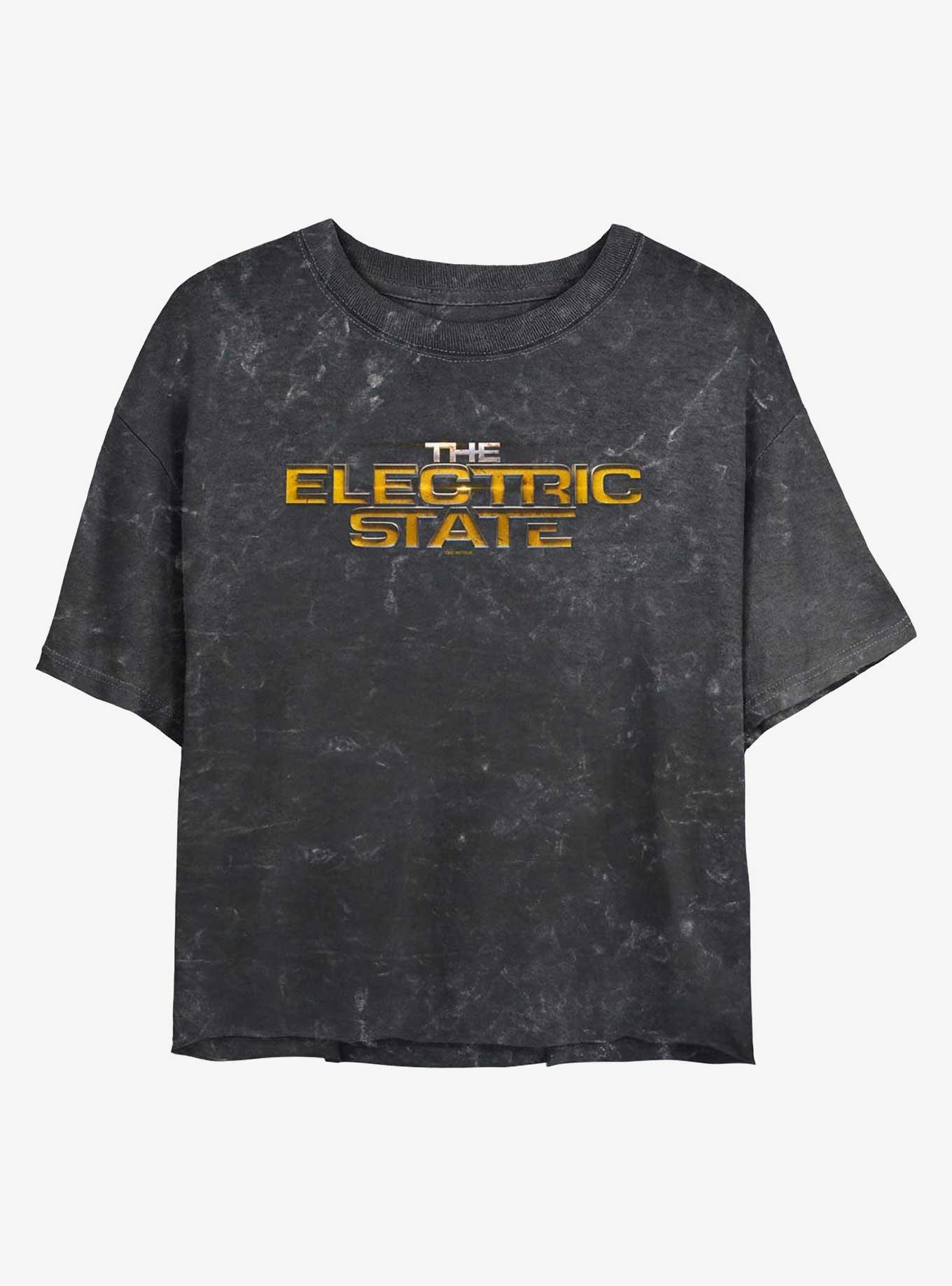 Electric State The Electric State Logo Mineral Wash Girls Crop T-Shirt, BLACK, hi-res