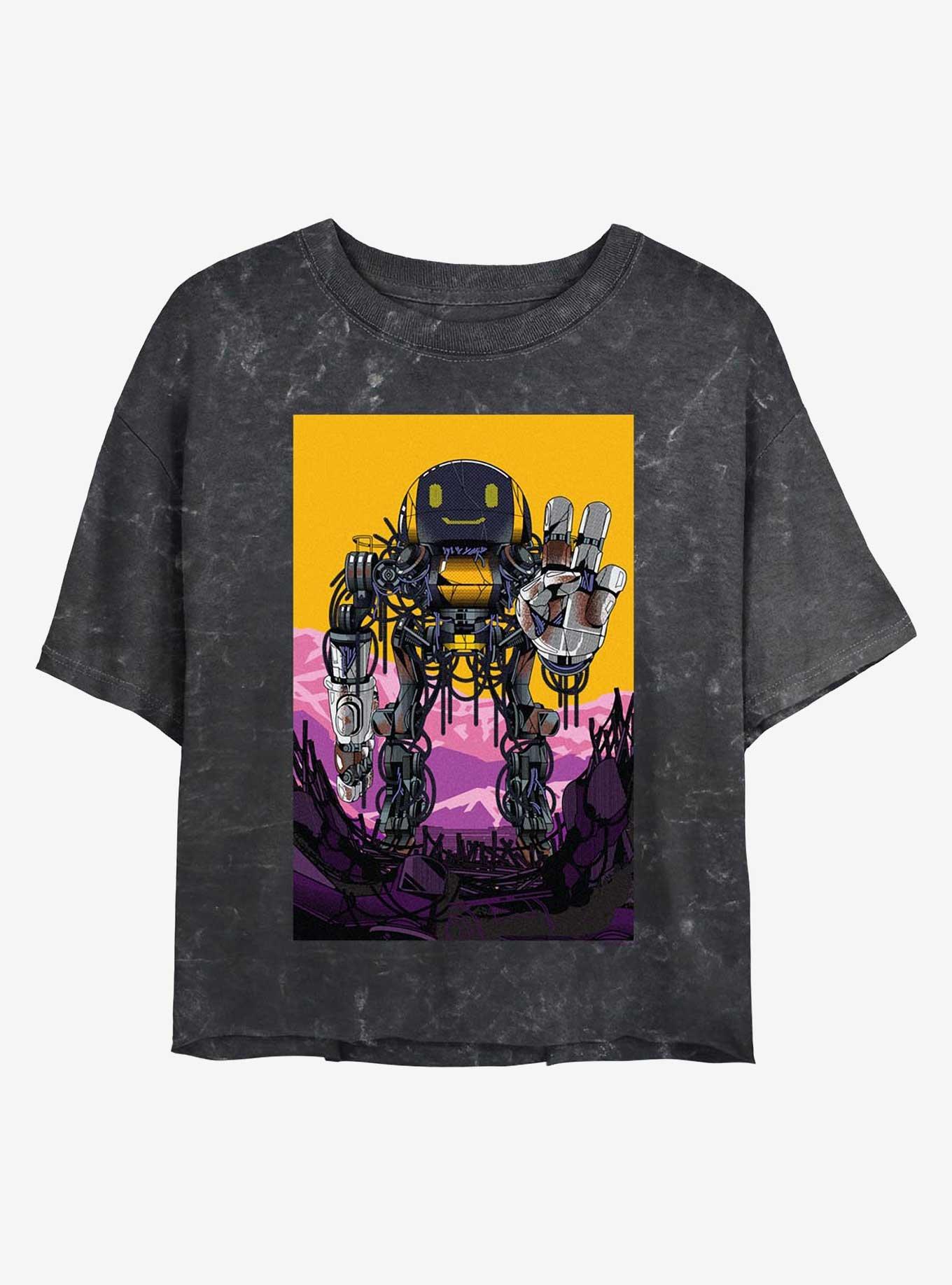 Electric State Robot Art Mineral Wash Girls Crop T-Shirt, , hi-res