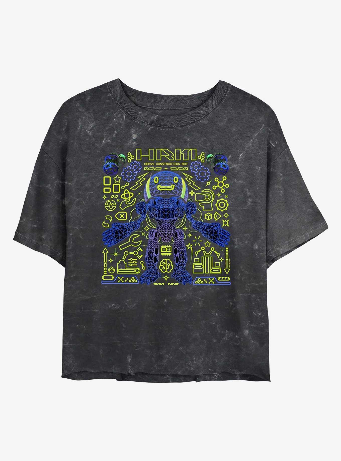 Electric State Heavy Construction Bot Mineral Wash Girls Crop T-Shirt, BLACK, hi-res