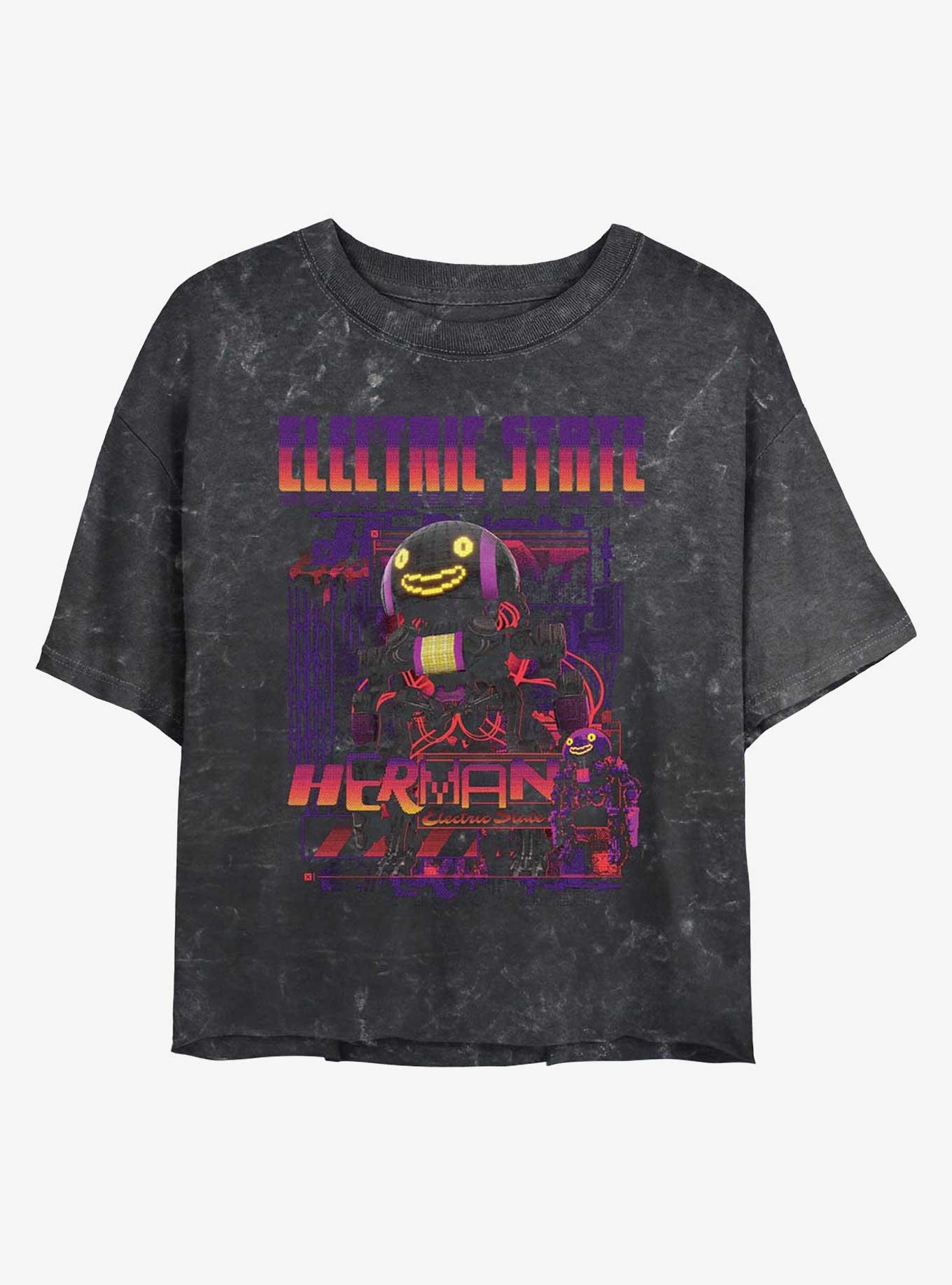 Electric State Glitch Herman Mineral Wash Girls Crop T-Shirt, BLACK, hi-res