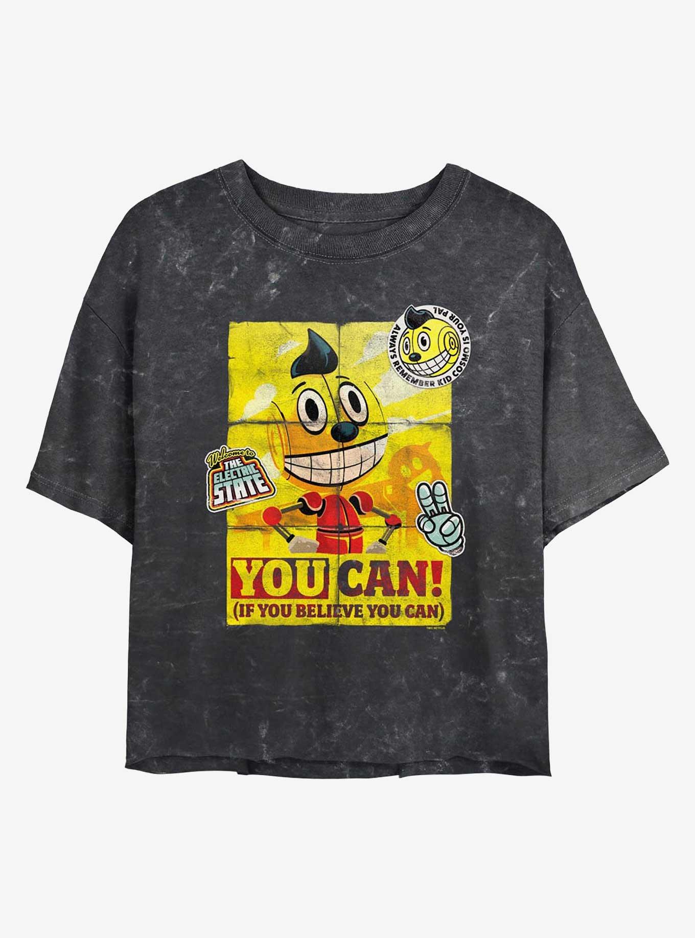Electric State You Can Poster Mineral Wash Girls Crop T-Shirt, BLACK, hi-res