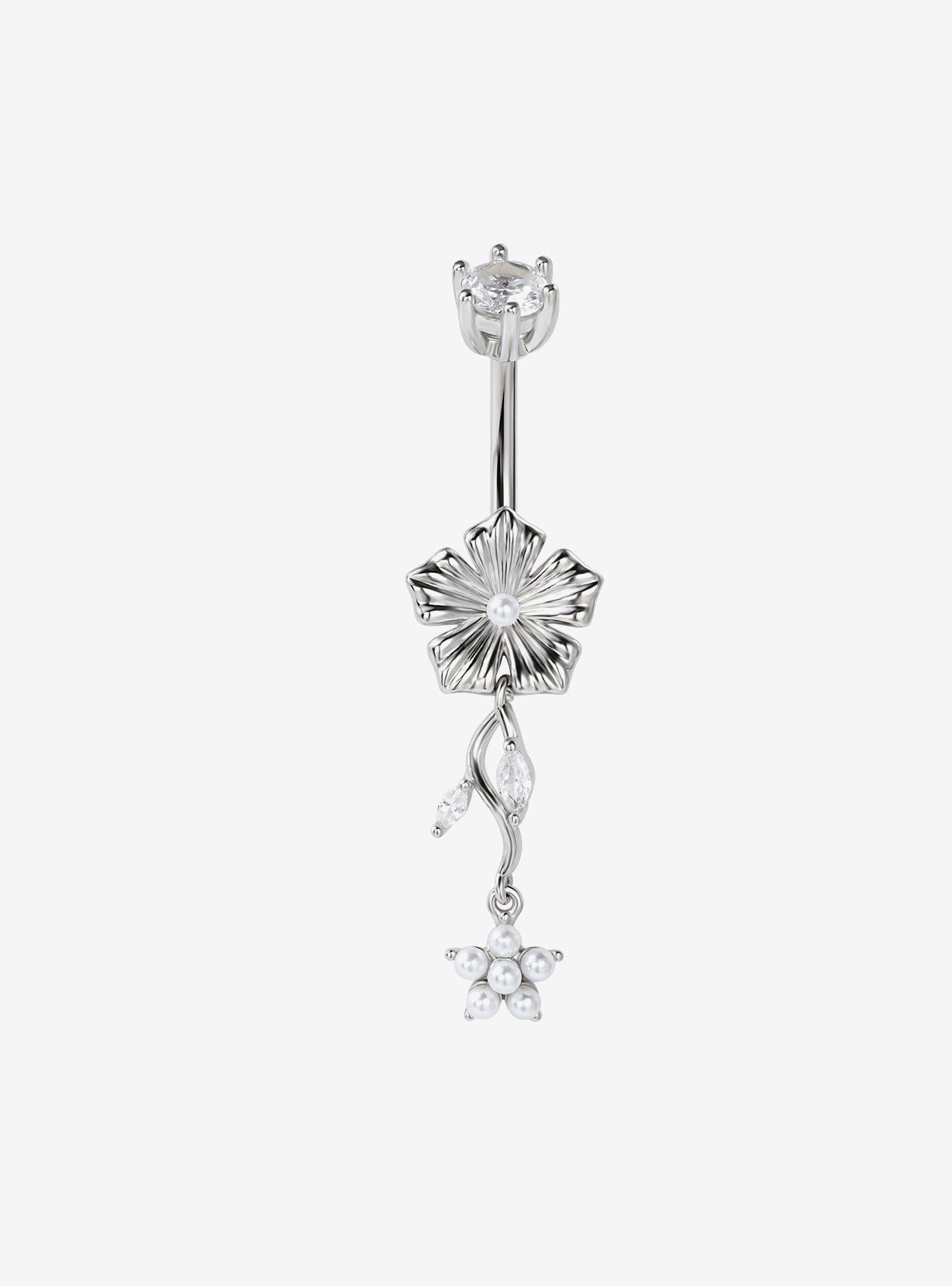 14G Steel Pearlescent Flower Navel Barbell, , hi-res