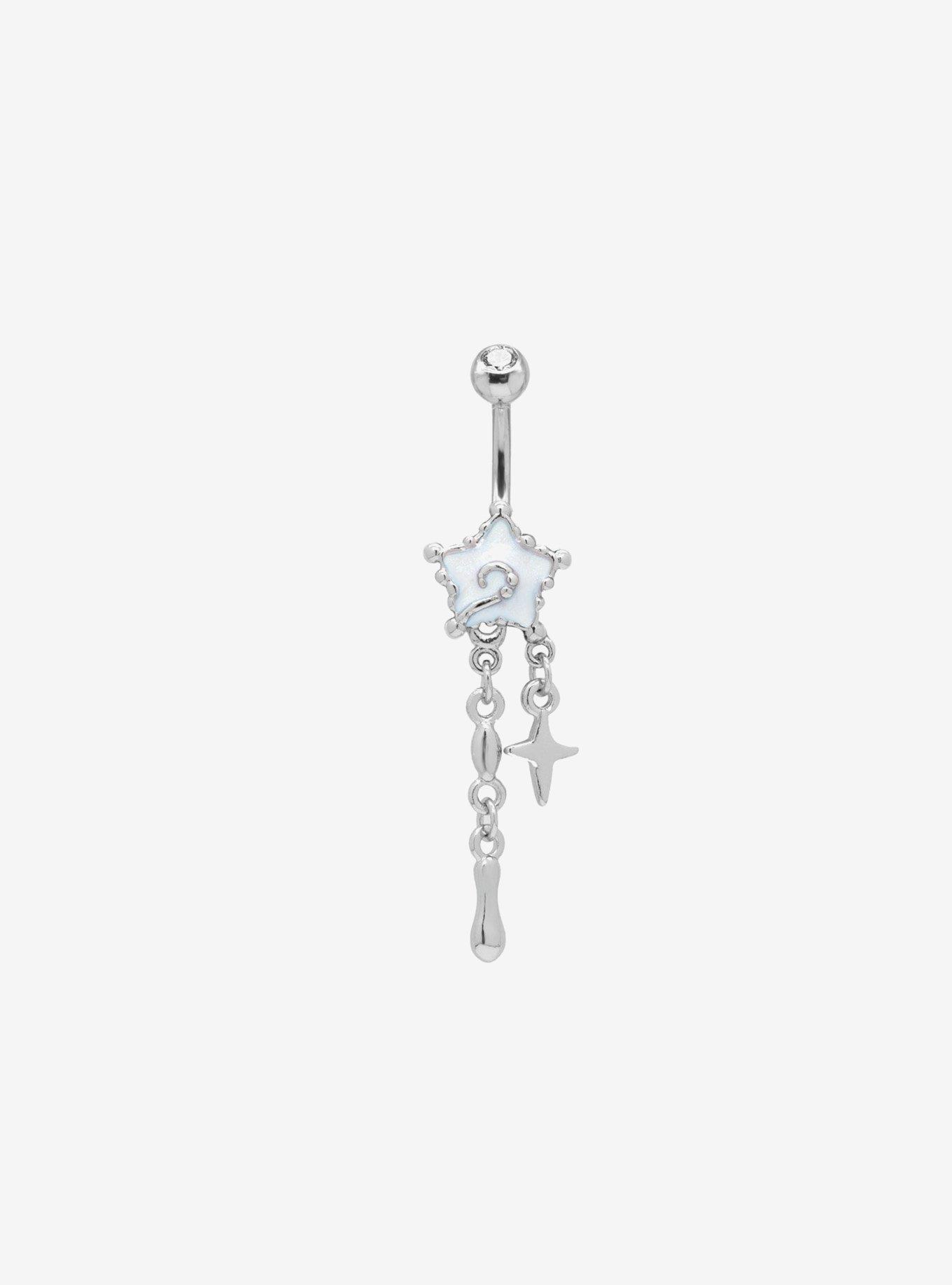 14G Steel Opal Star Navel Barbell, , hi-res