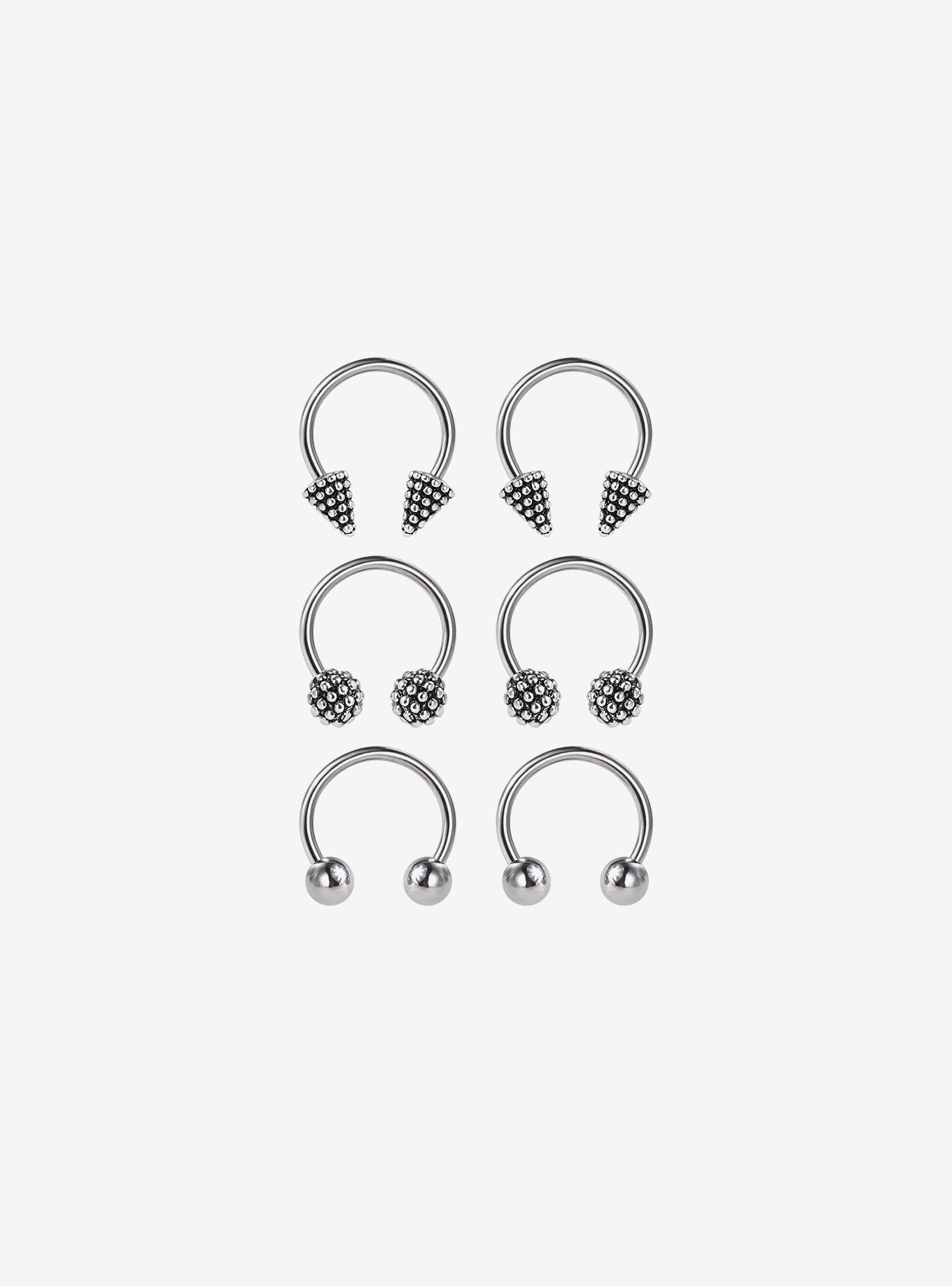 18G Steel Hammered Spike & Ball Circular Barbell 6 Pack, MULTI, hi-res