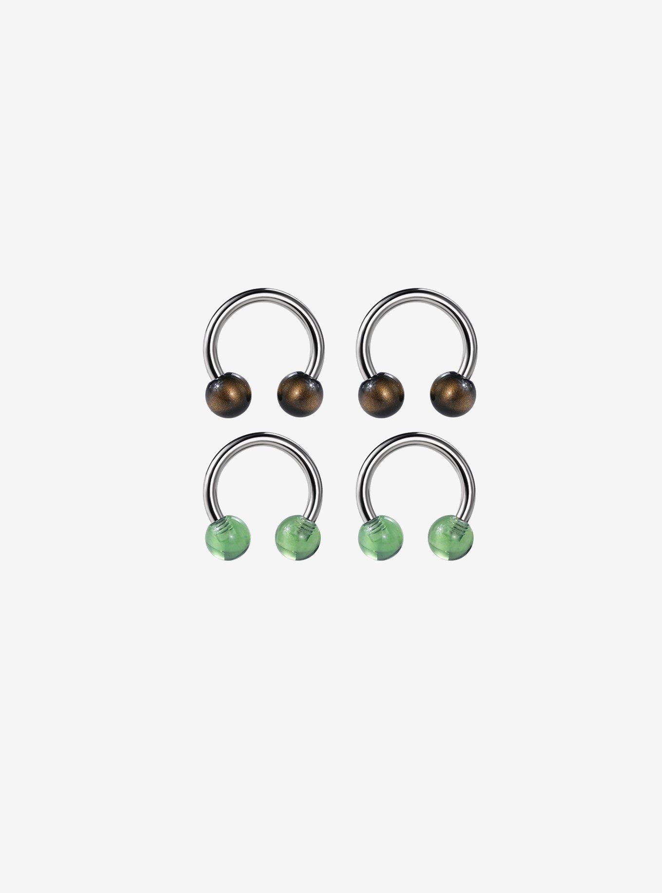 20G Steel Brown & Green Tiger's Eye Circular Barbell 4 Pack, MULTI, hi-res