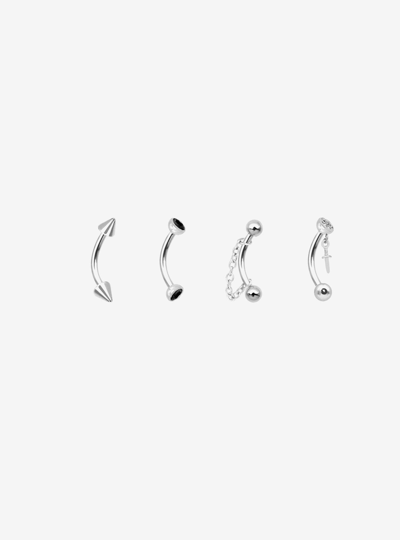 16G Steel Spike Chain Cross Eyebrow Barbell 4 Pack, , hi-res