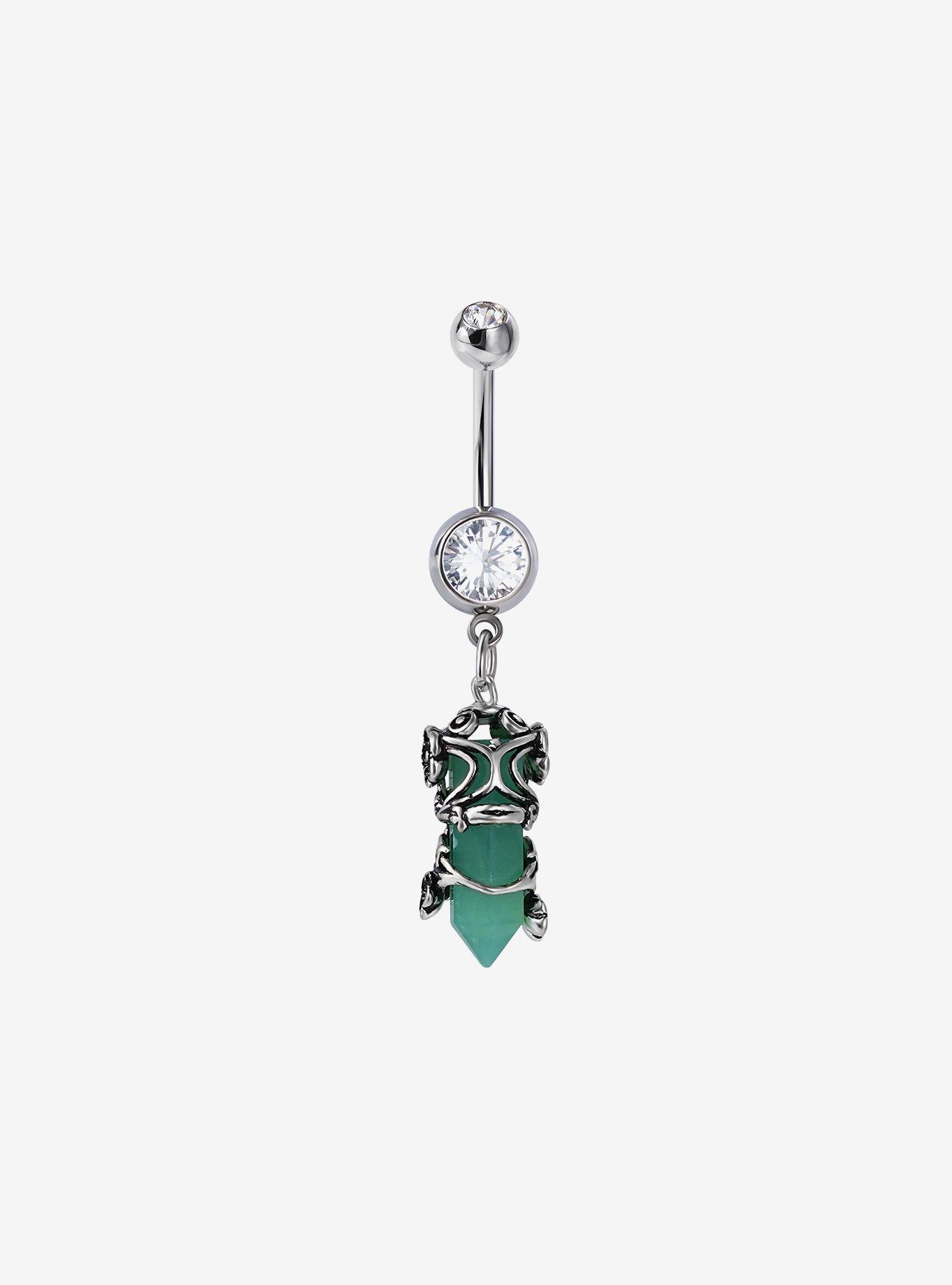 14G Steel Green Crystal Navel Barbell, , hi-res