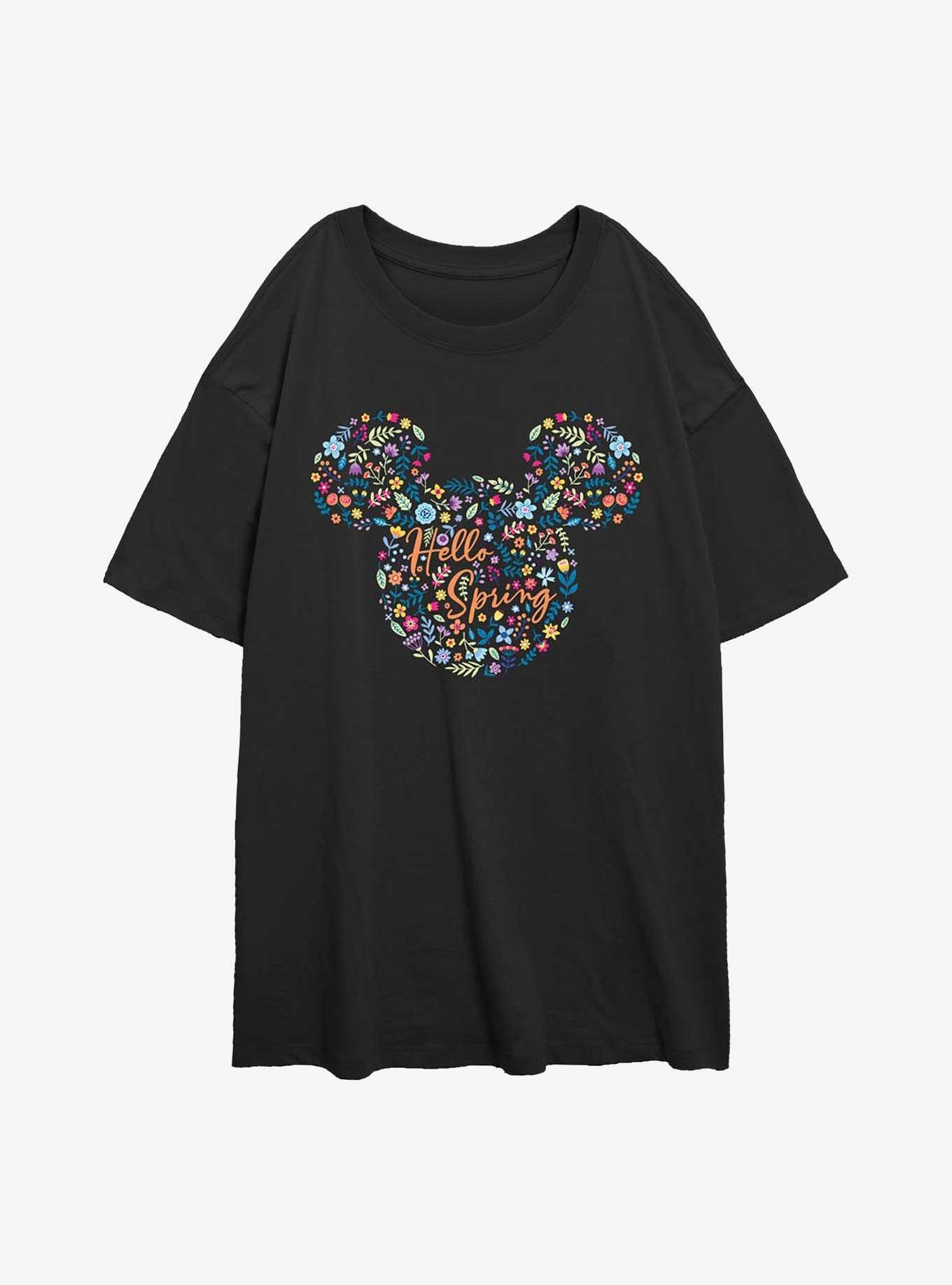 Disney Mickey Mouse Floral Ears Hello Spring Girls Oversized T-Shirt