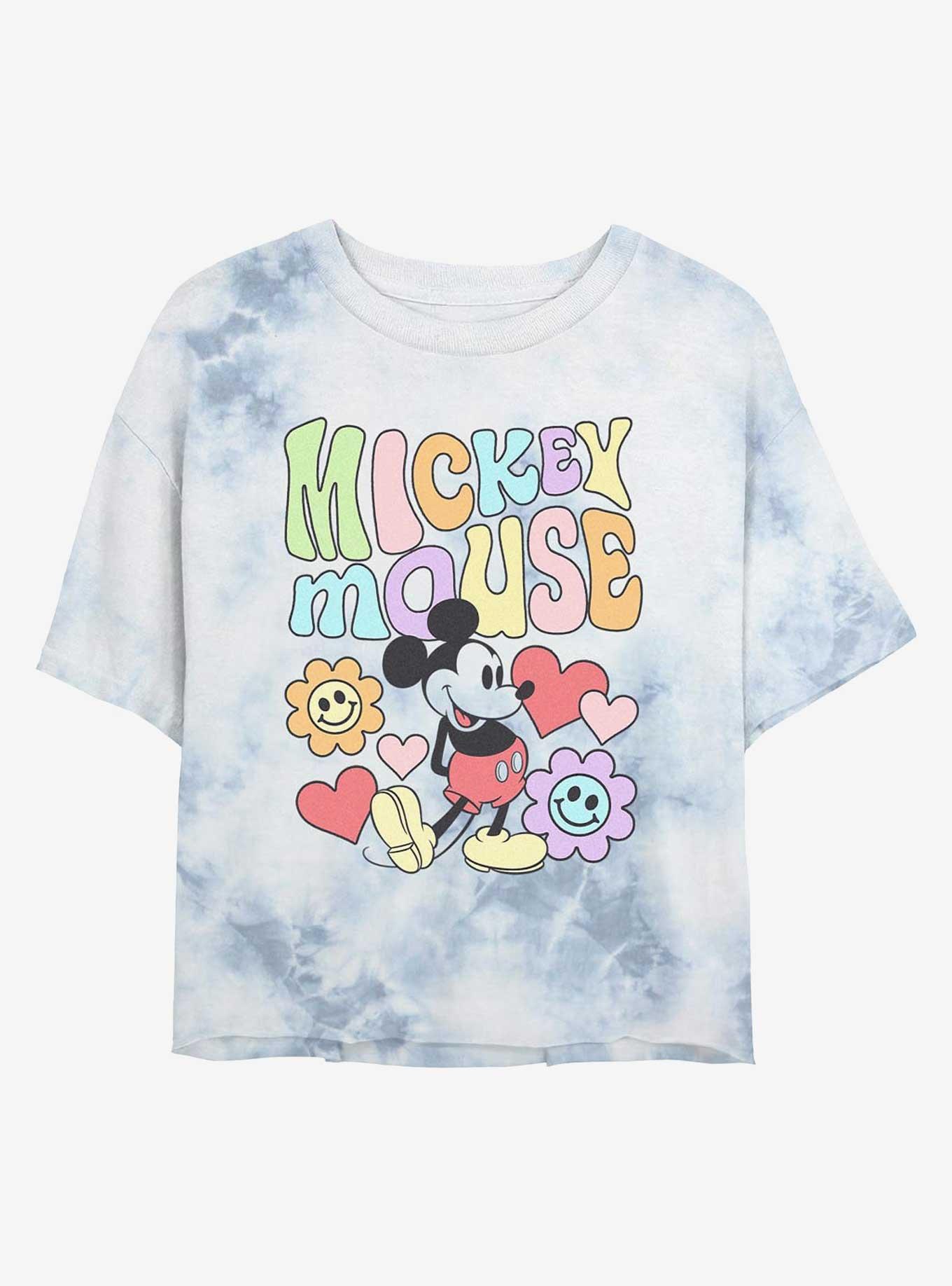 Disney Mickey Mouse Flower Faces Girls Tie-Dye Crop T-Shirt