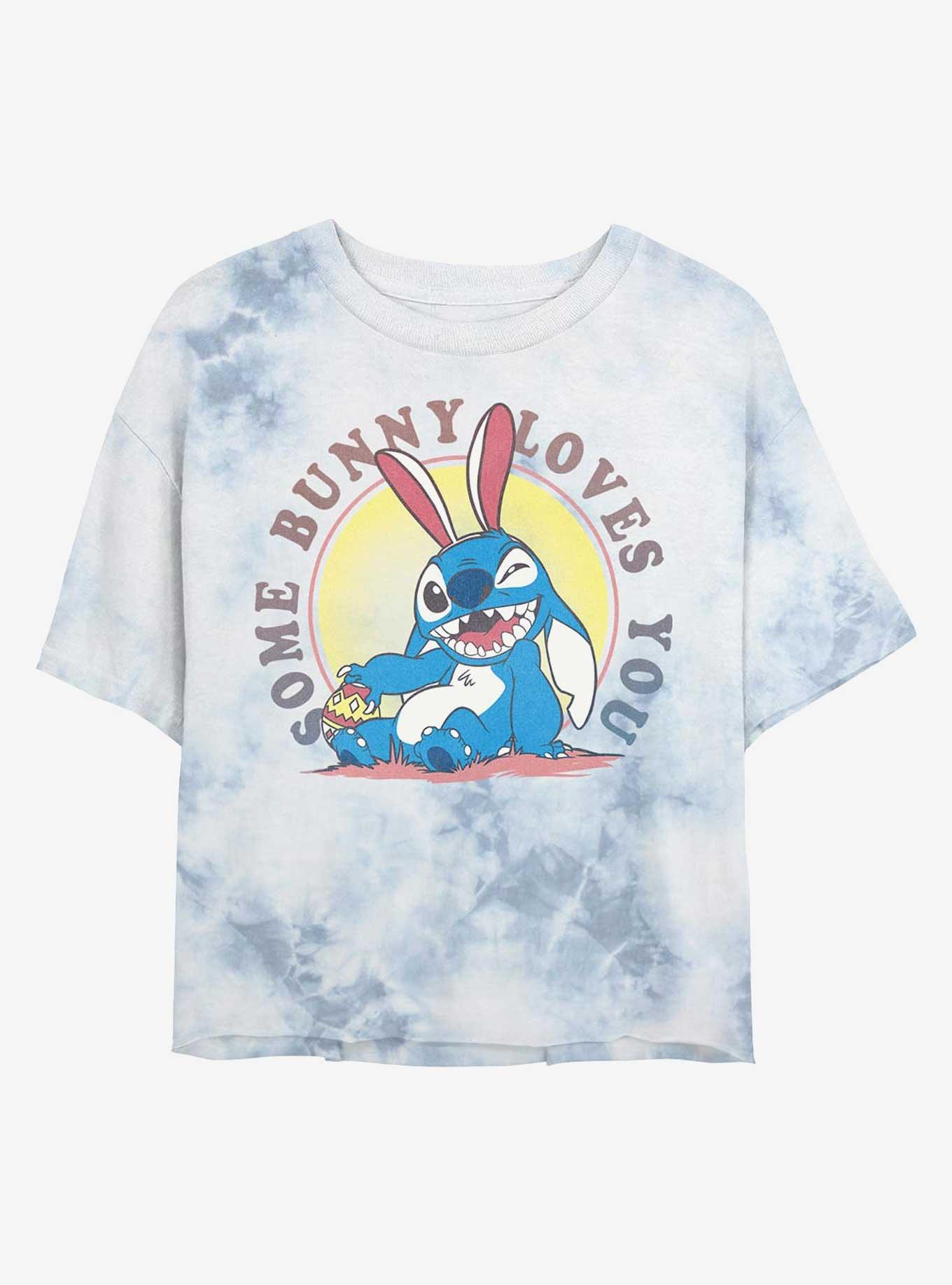 Disney Lilo & Stitch Some Bunny Loves You Girls Tie-Dye Crop T-Shirt, , hi-res