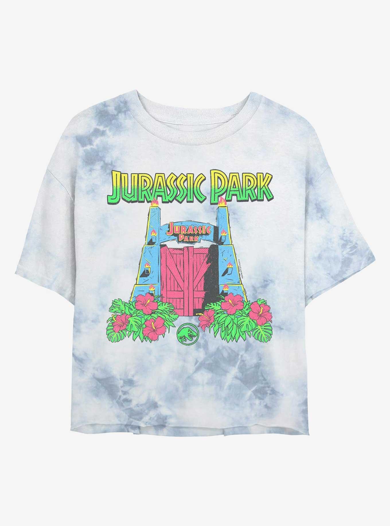 Jurassic Park 90s Tropical Gate Girls Tie-Dye Crop T-Shirt, , hi-res