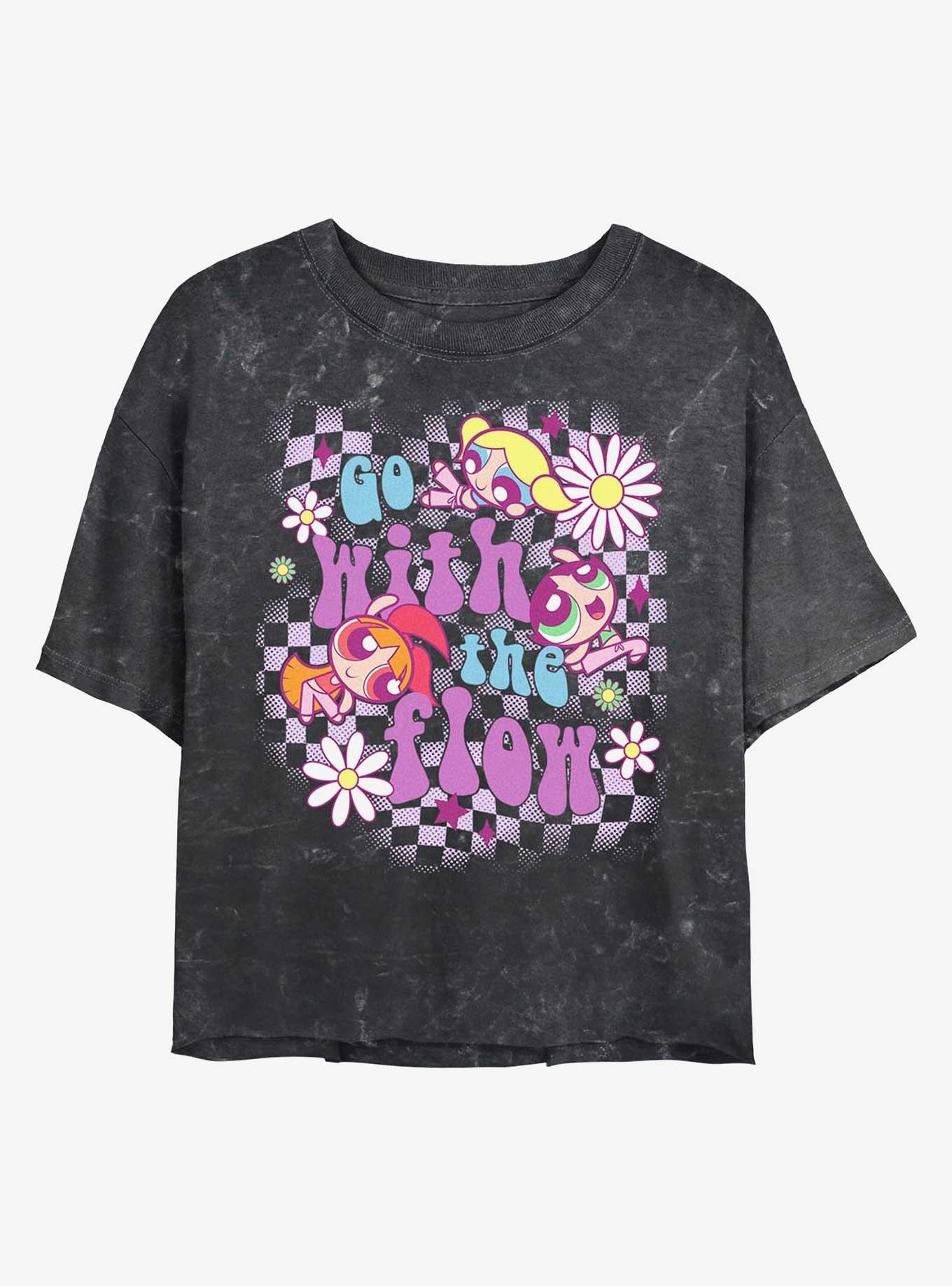 The Powerpuff Girls Go With The Flow Girls Mineral Wash Crop T-Shirt, , hi-res