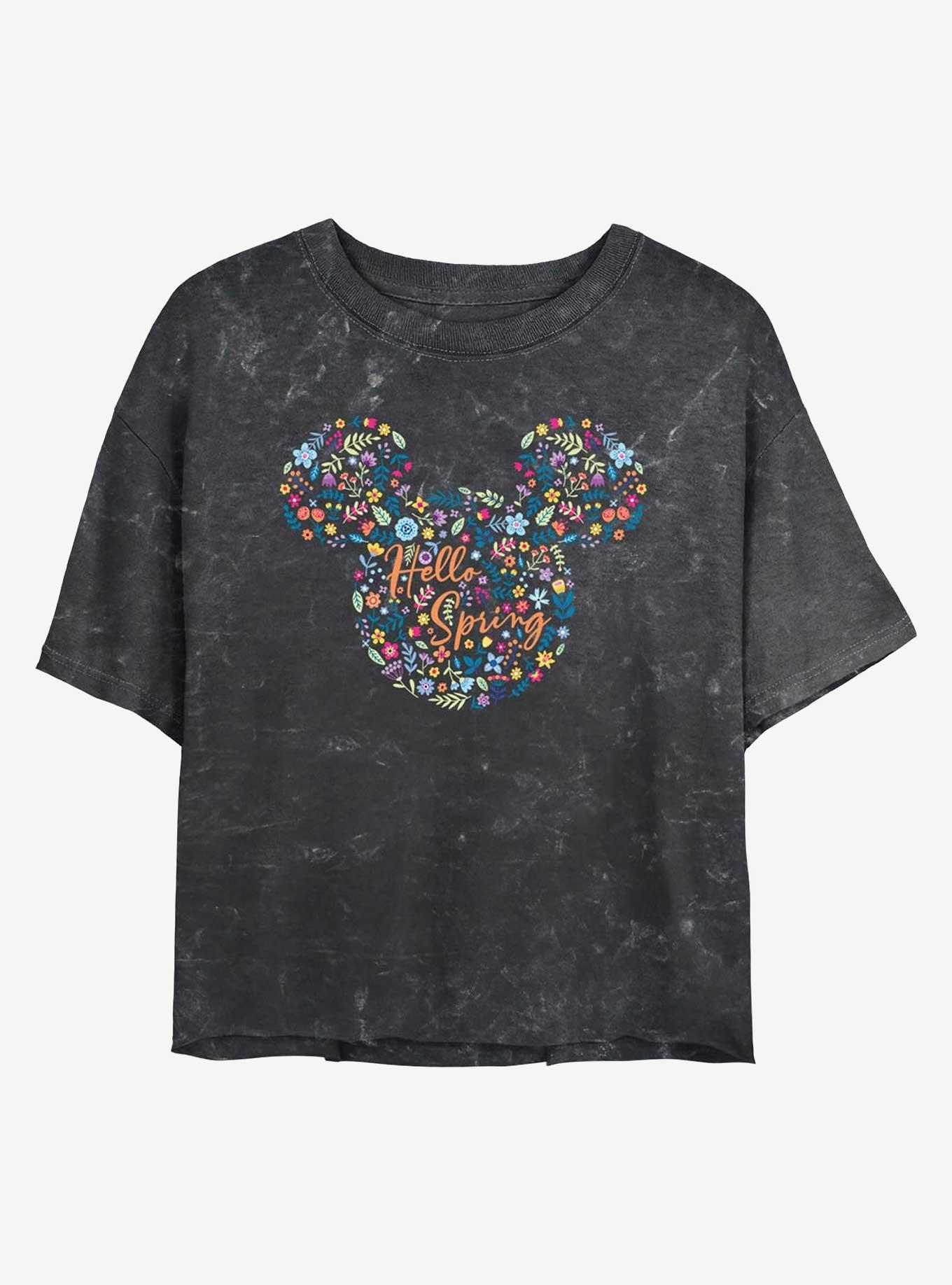 Disney Mickey Mouse Floral Ears Hello Spring Girls Mineral Wash Crop T-Shirt, , hi-res