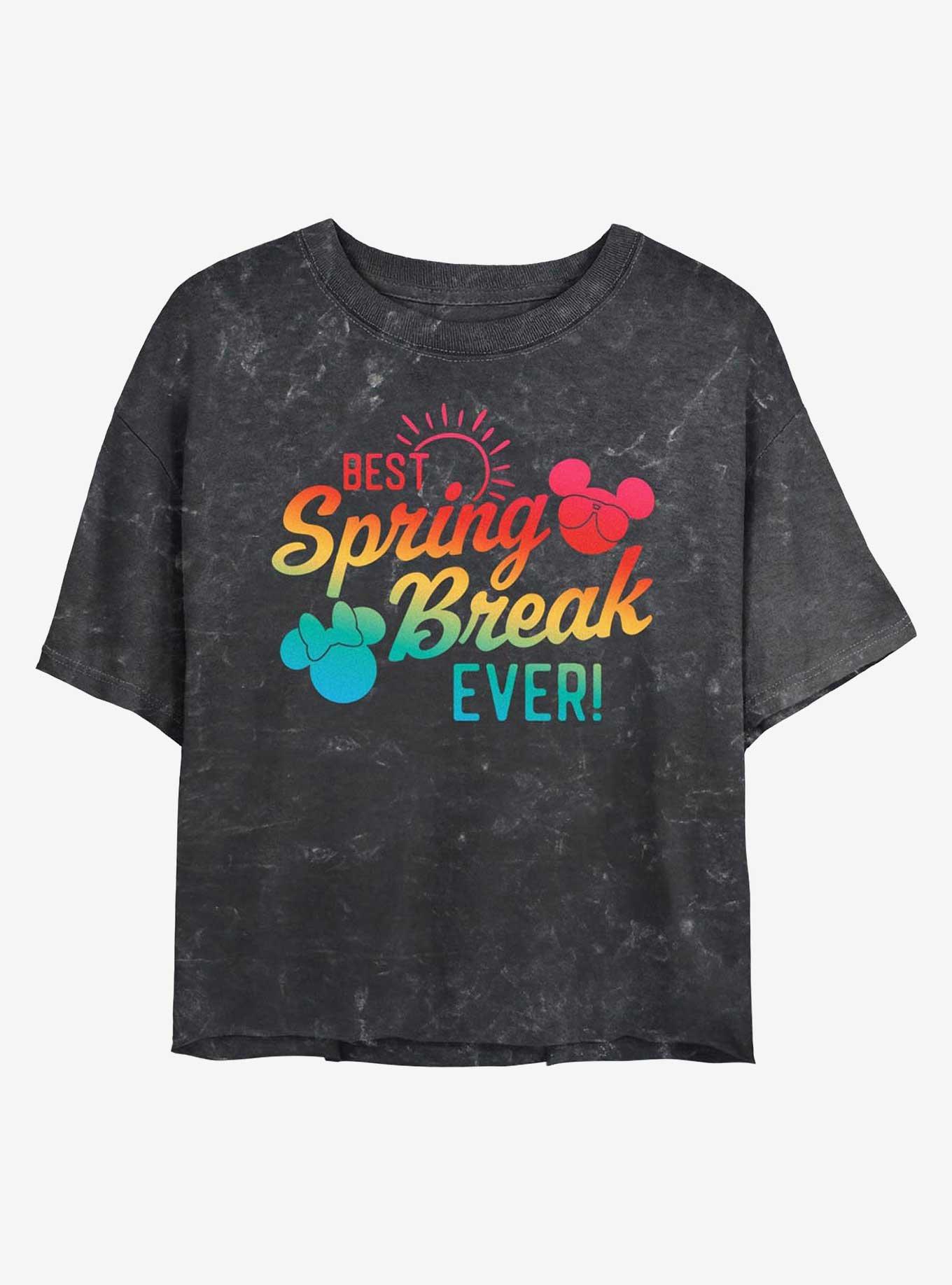 Disney Mickey Mouse Best Spring Break Ever Girls Mineral Wash Crop T-Shirt, , hi-res