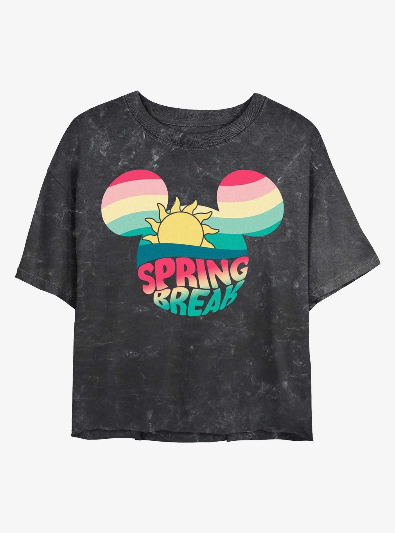 Disney Mickey Mouse Retro Spring Break Girls Mineral Wash Crop T-Shirt, , hi-res