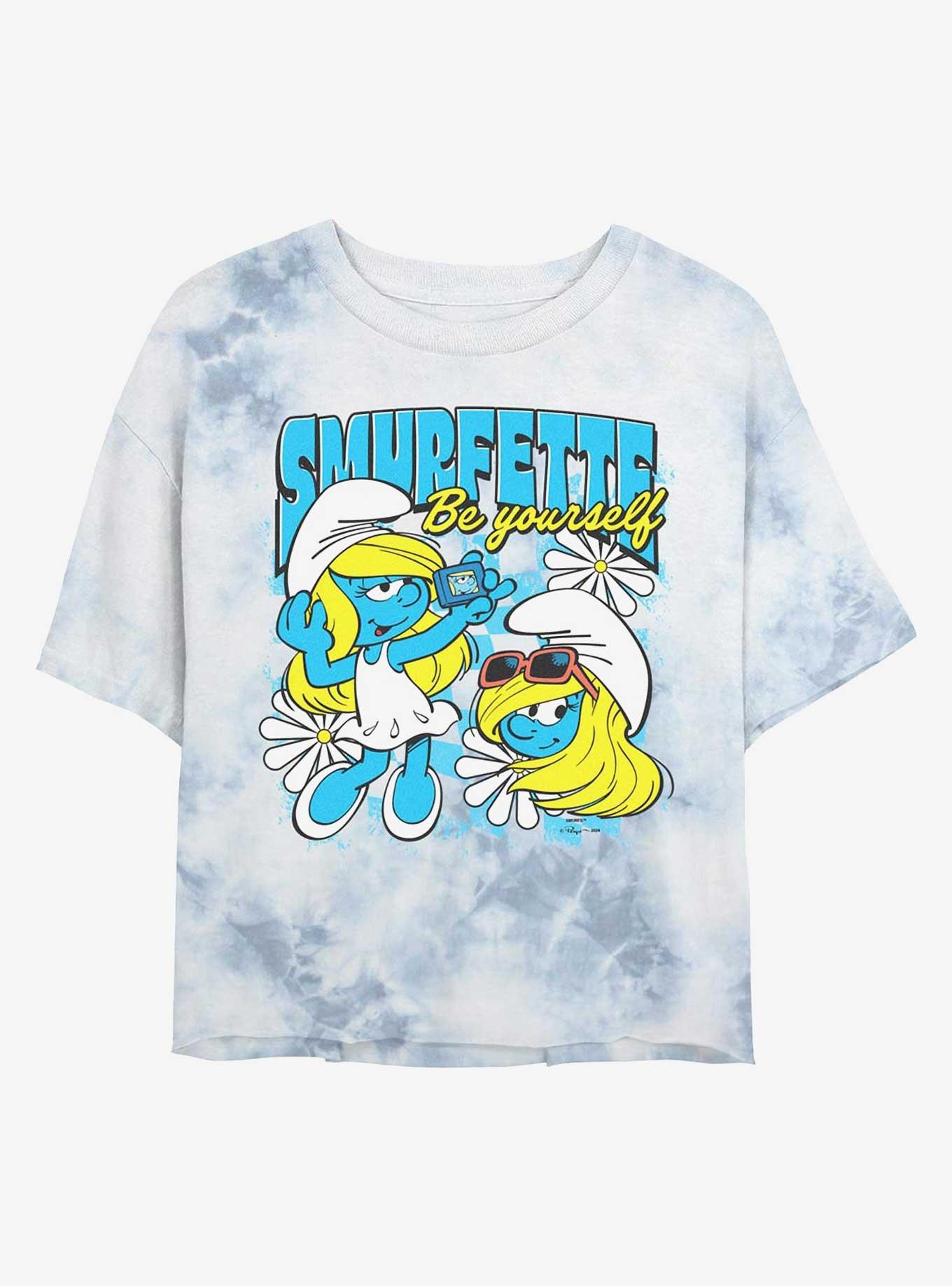 The Smurfs Be Yourself Girls Tie-Dye Crop T-Shirt, WHITEBLUE, hi-res