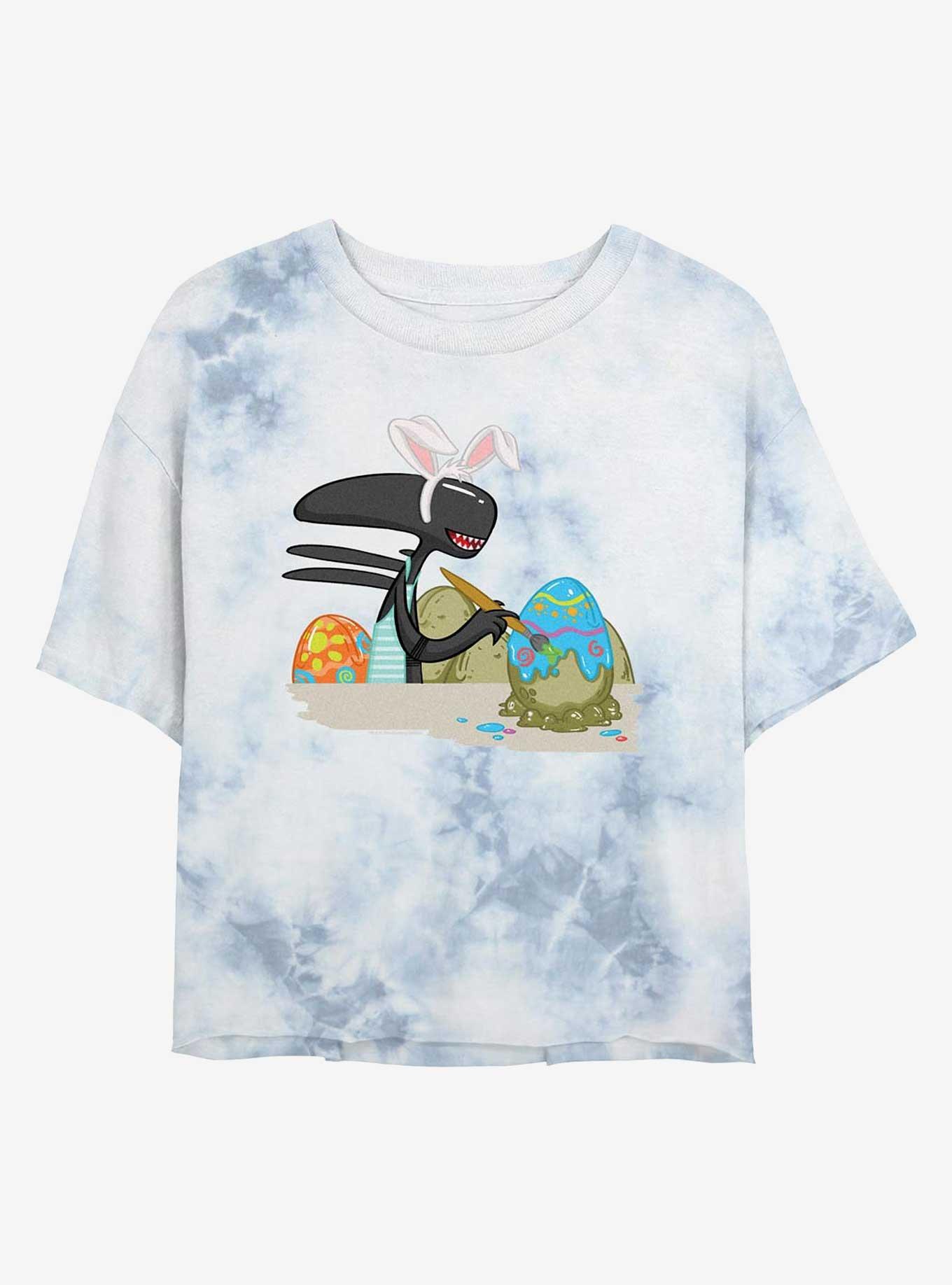 Alien Painting Easter Eggs Girls Tie-Dye Crop T-Shirt, , hi-res