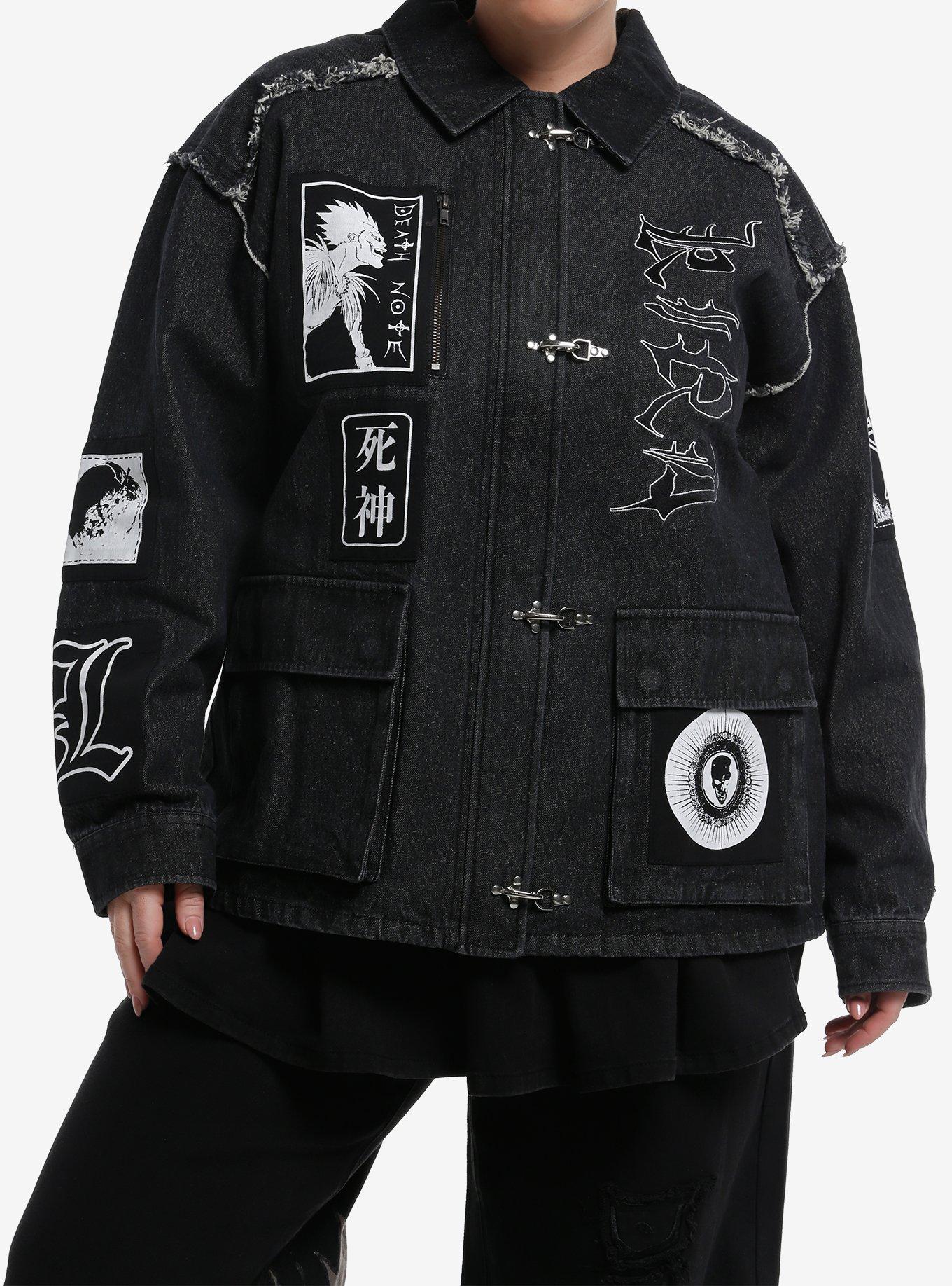 Death Note Patches Cargo Girls Denim Jacket Plus Size, , hi-res