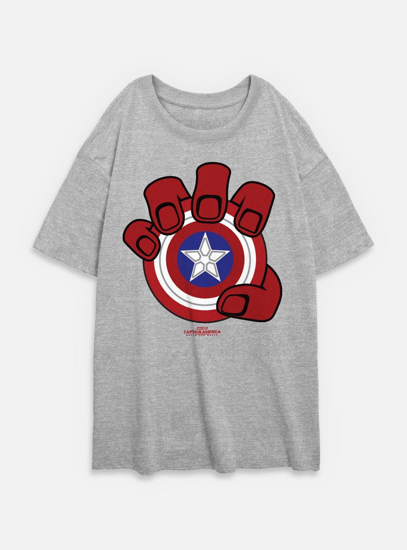 Captain America: Brave New World Red Hulk Hand And Shield Womens Oversized T-Shirt,All Products : American Fashion Style Bags On Sale