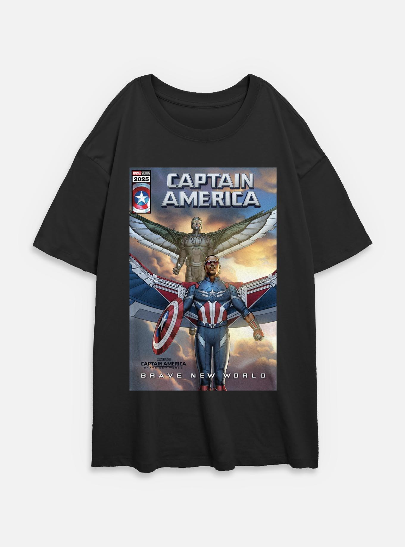 Captain America: Brave New World New Falcon Team Up Comic Cover Womens Oversized T-Shirt, BLACK, hi-res