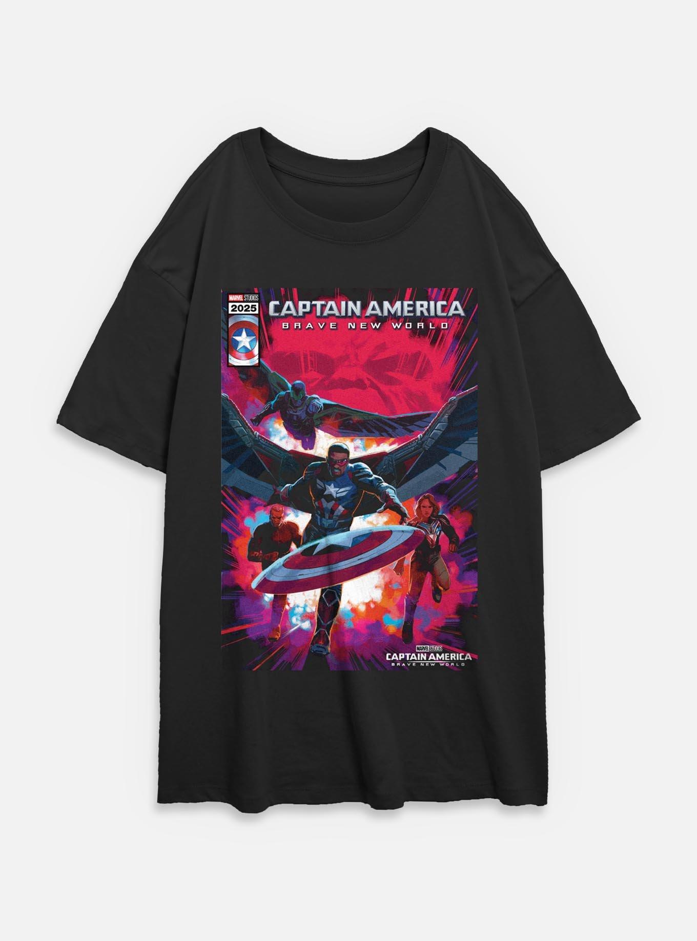 Captain America: Brave New World Captain America And Falcon Comic Cover Womens Oversized T-Shirt, BLACK, hi-res