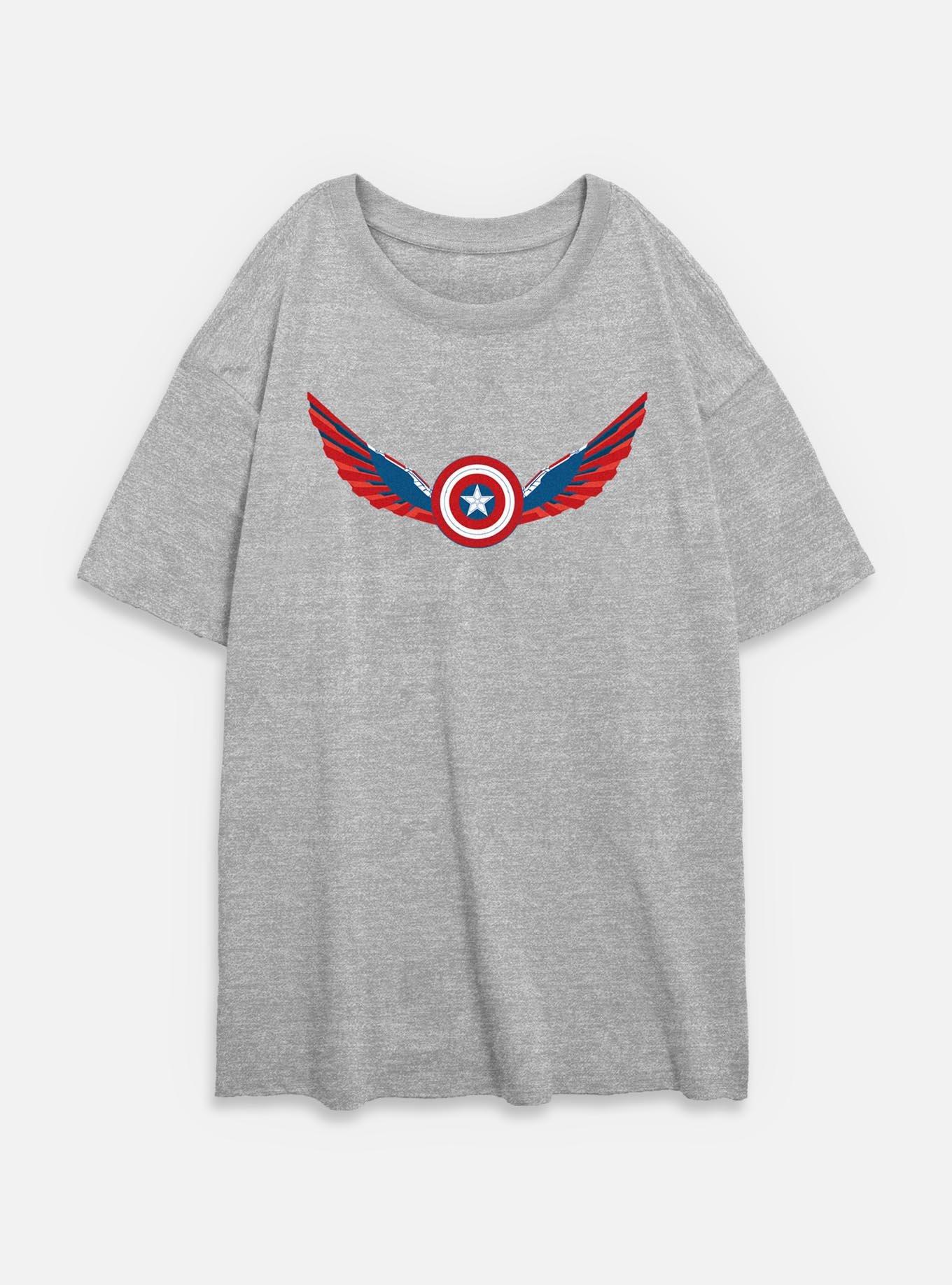 Captain America: Brave New World Wings Shield Falcon Womens Oversized T-Shirt, ATH HTR, hi-res