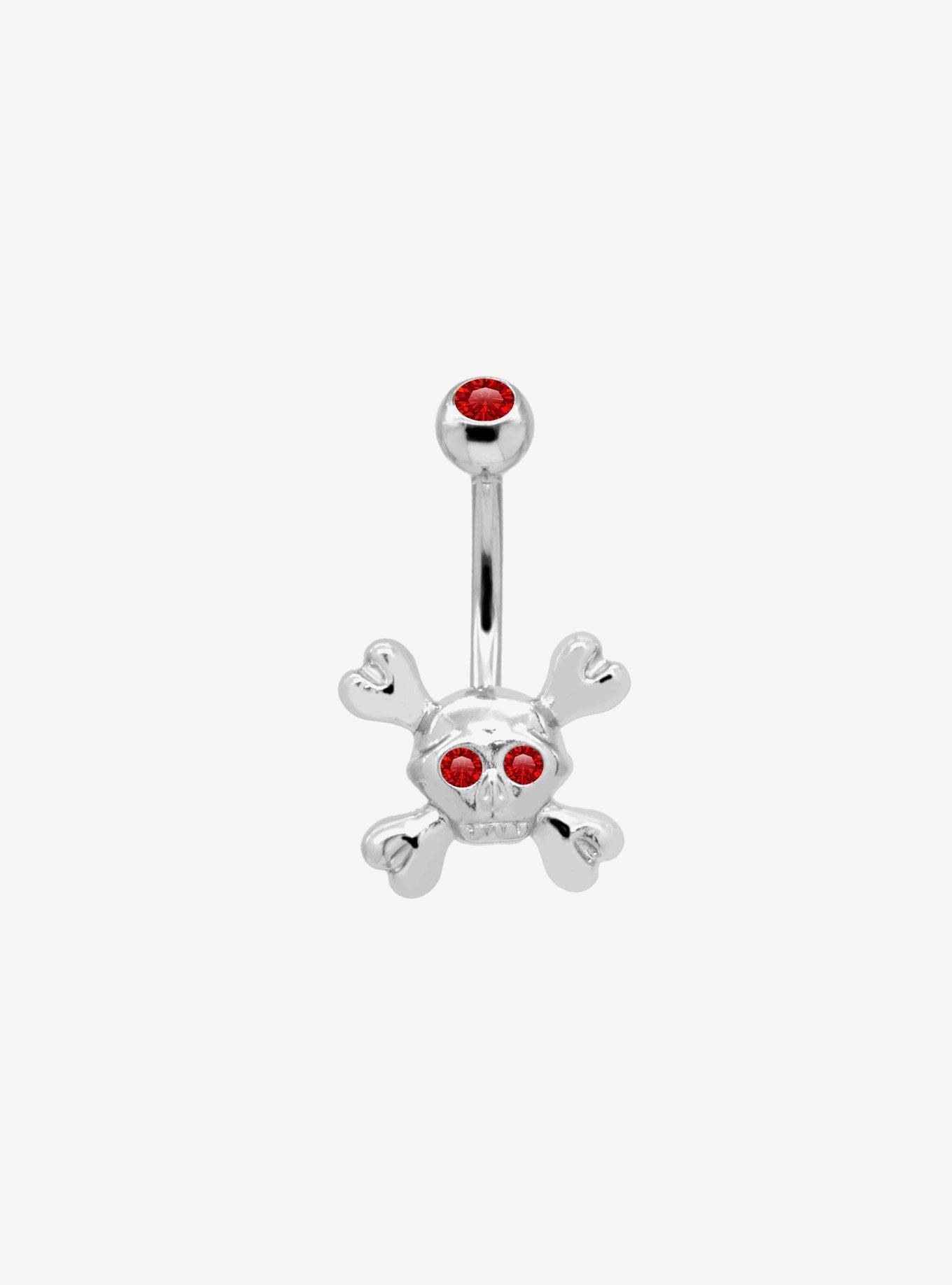 14G Steel Skull & Crossbones Navel Barbell, , hi-res
