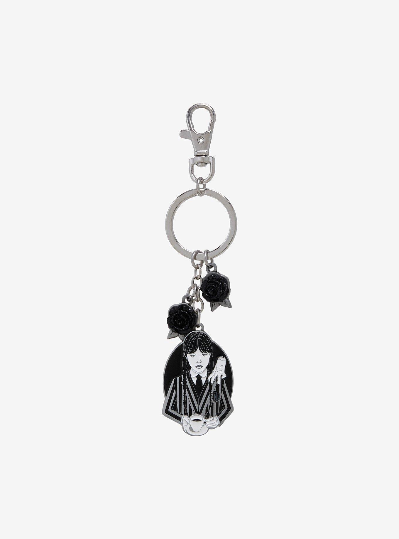Wednesday Portrait Black Rose Key Chain, , hi-res