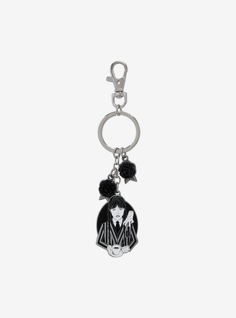 Wednesday Portrait Black Rose Keychain | Hot Topic