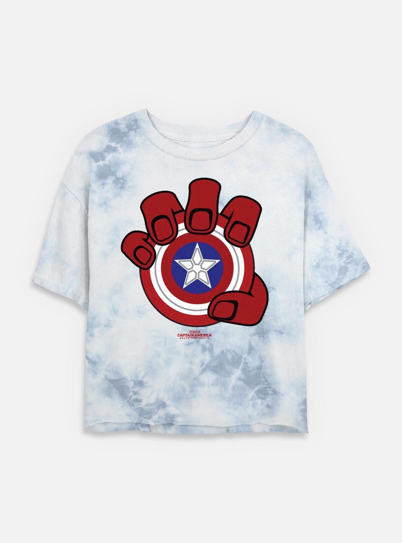 Captain America: Brave New World Red Hulk Hand And Shield Tie Dye Crop Womens T-Shirt, WHITEBLUE, hi-res