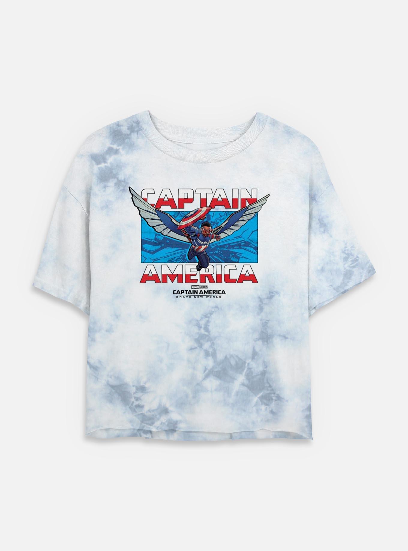 Captain America: Brave New World Breakthrough Captain America Tie Dye Crop Womens T-Shirt, WHITEBLUE, hi-res