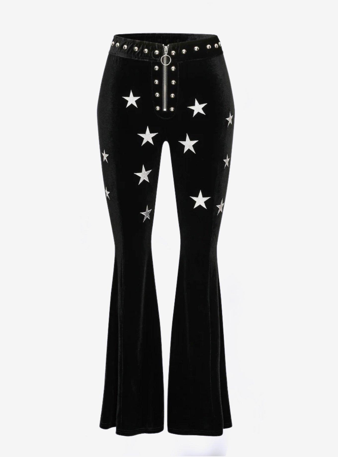 Studded Velvet Star Bell Bottoms Flare Pants, , hi-res