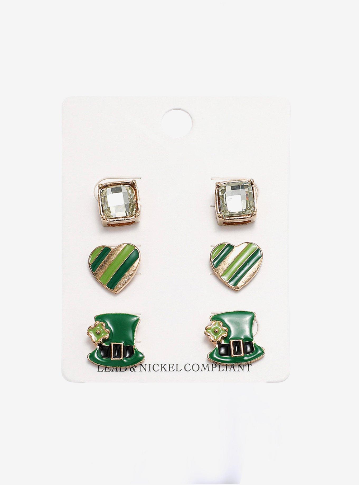 St. Patrick's Day Leprechaun 3-Pairs Stud Earrings Set, , hi-res