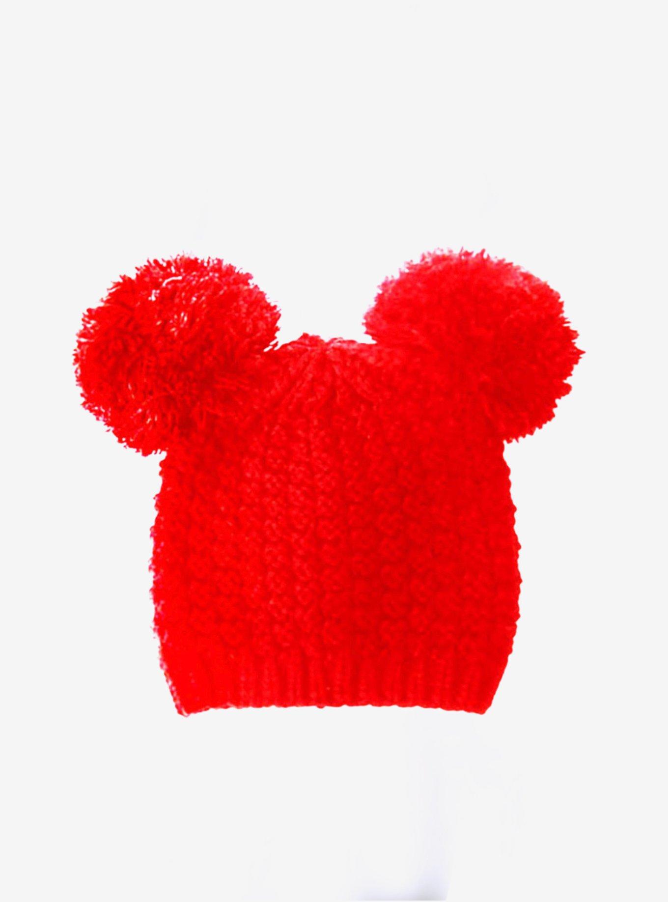 Red Double Pom Pom Knit Beanie Hat, , hi-res