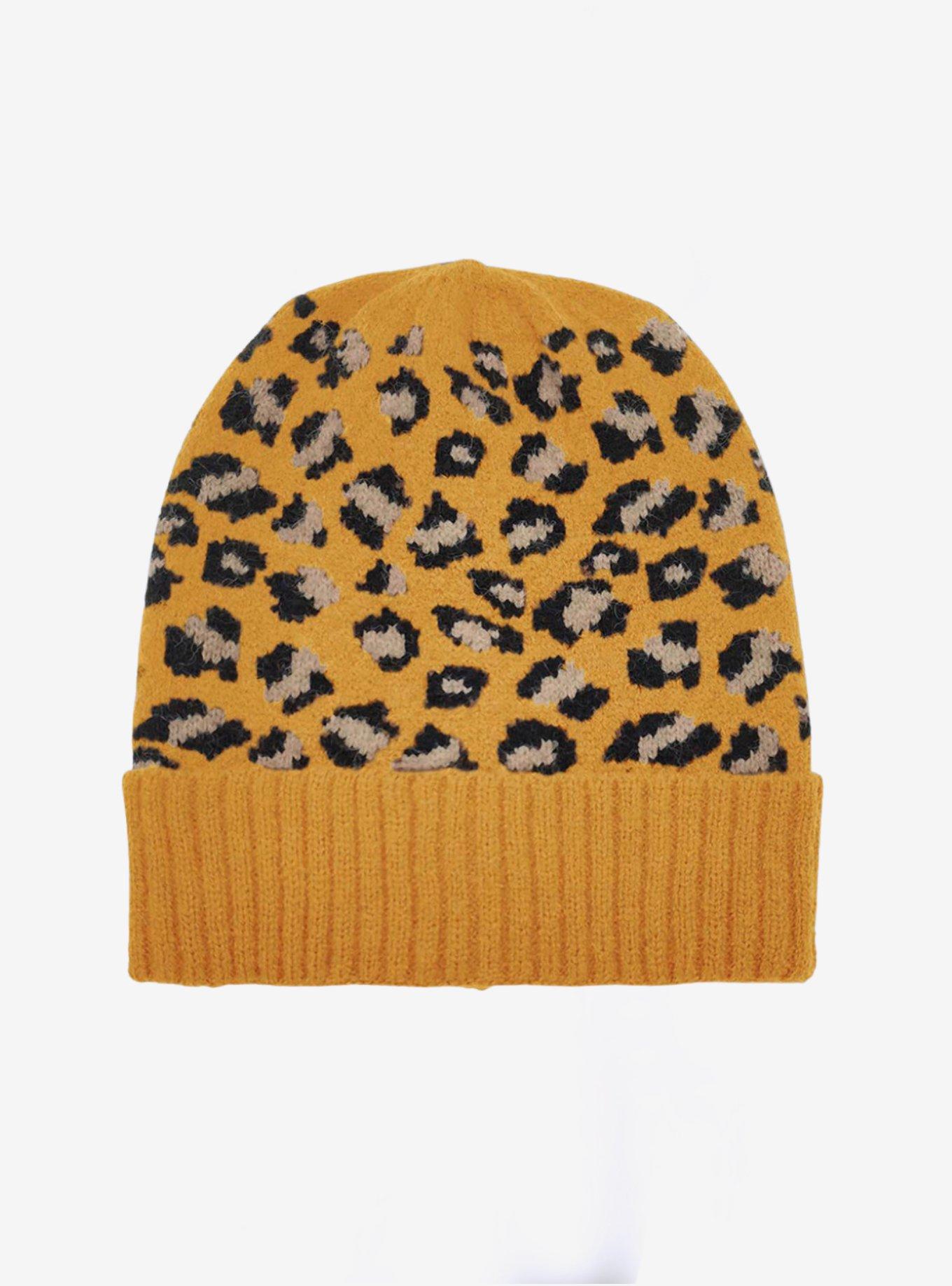 Leopard Pattern Knit Beanie Animal Print Hat, , hi-res