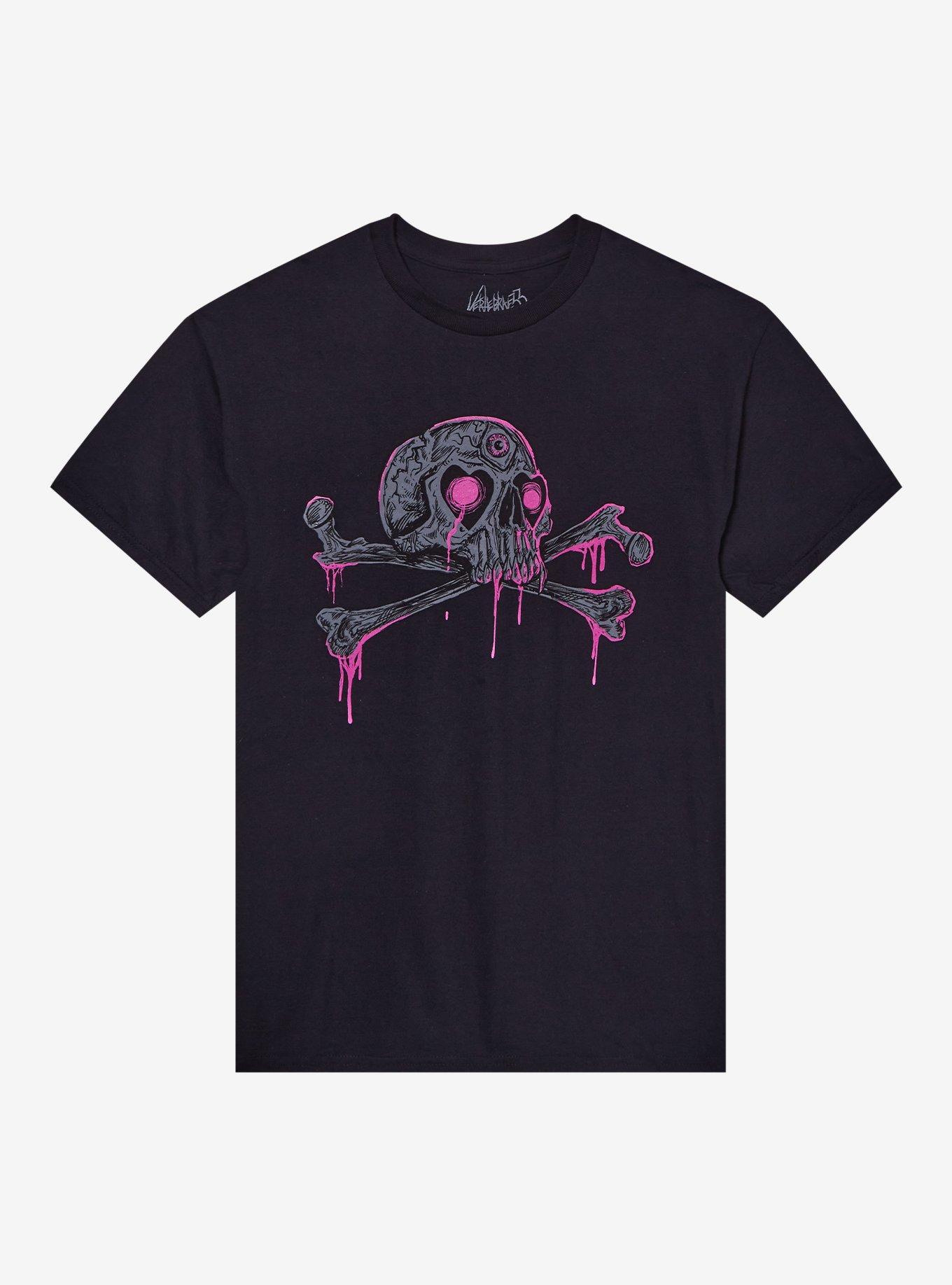 Pink & Grey Dripping Skull T-Shirt By Vertebrae33, , hi-res