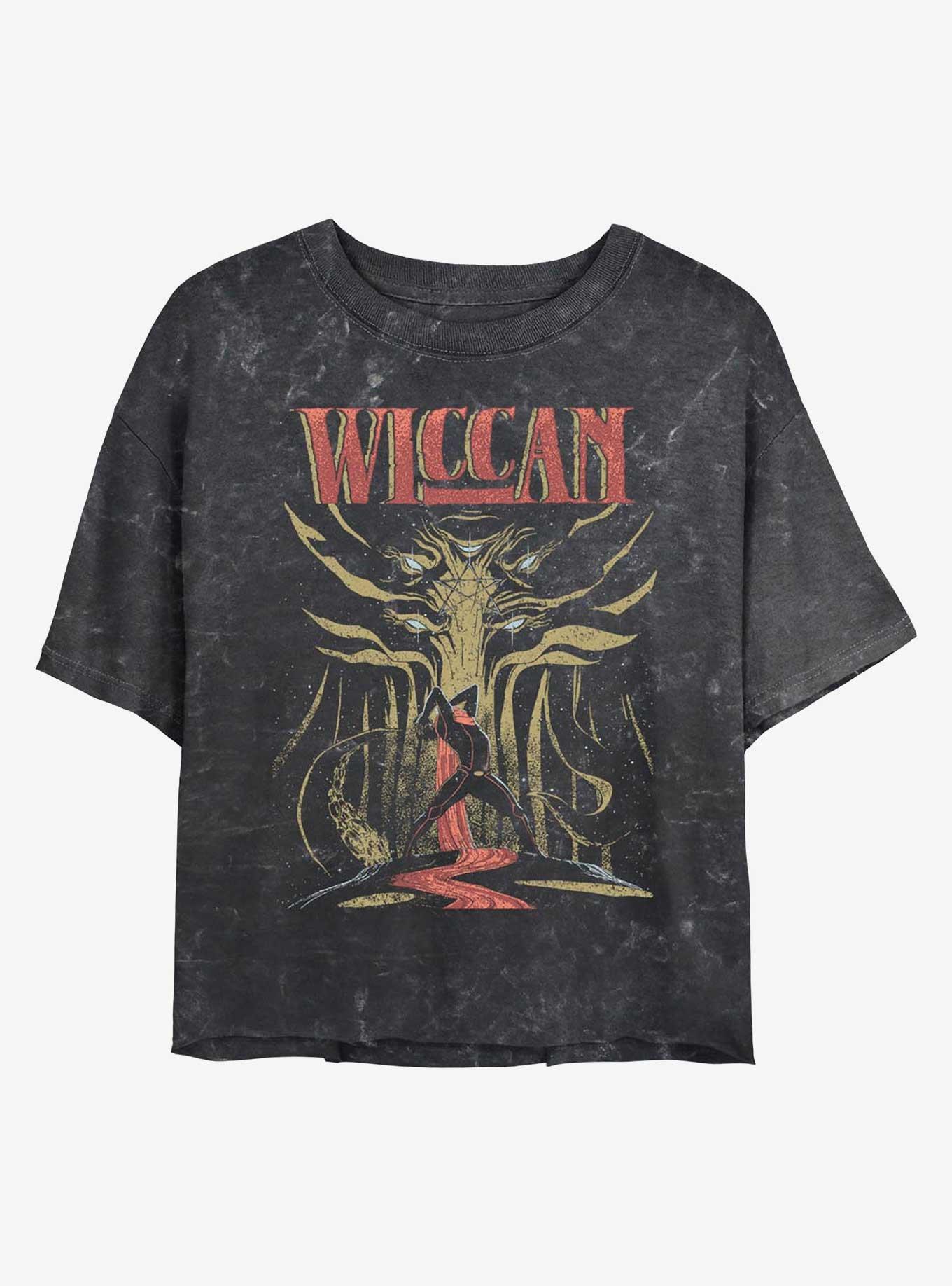 Marvel Wiccan Pentaganal Wiccan Mineral Wash Girls Crop T-Shirt, BLACK, hi-res