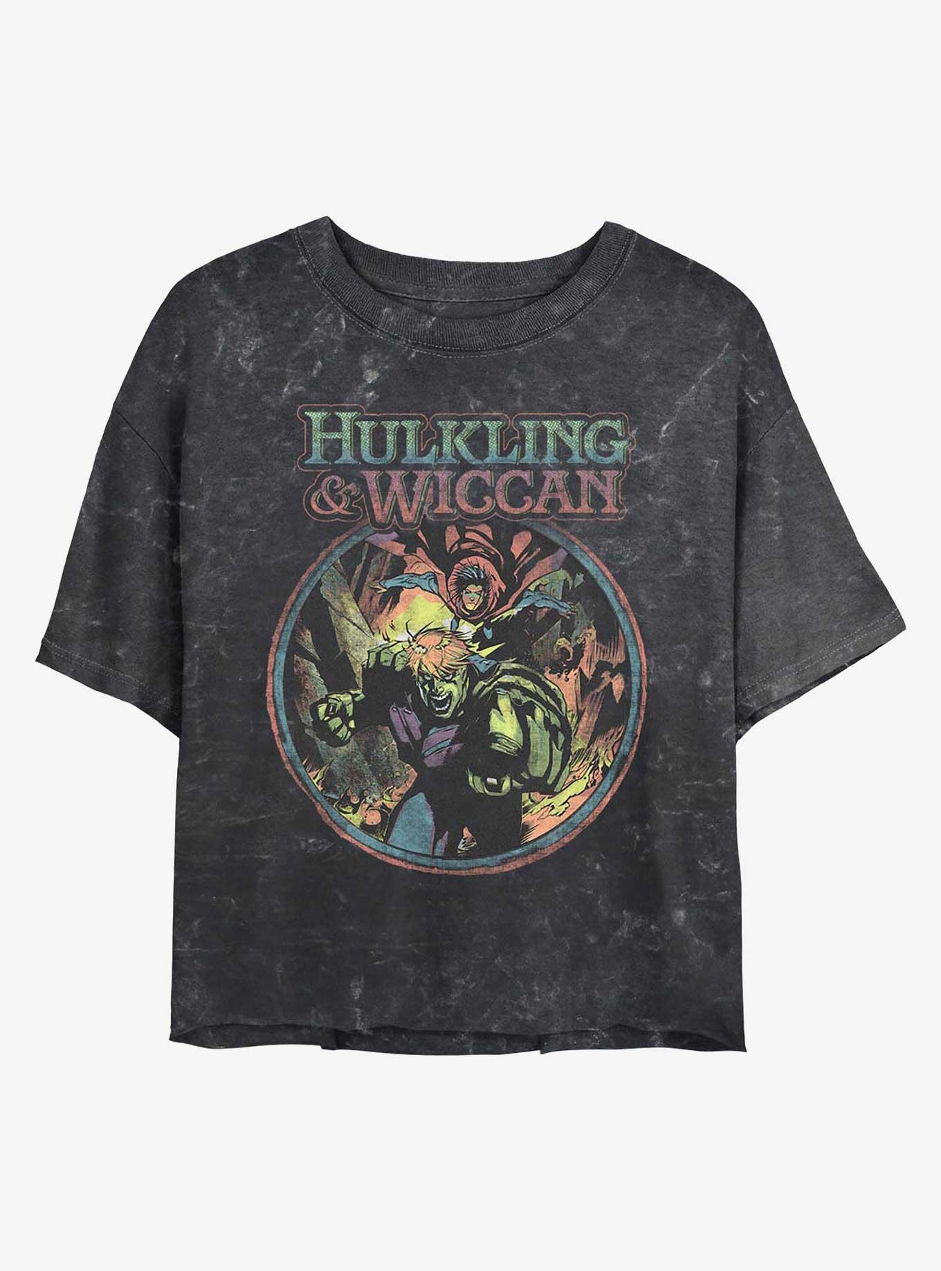 Marvel Wiccan Hey Boy Mineral Wash Girls Crop T-Shirt, BLACK, hi-res